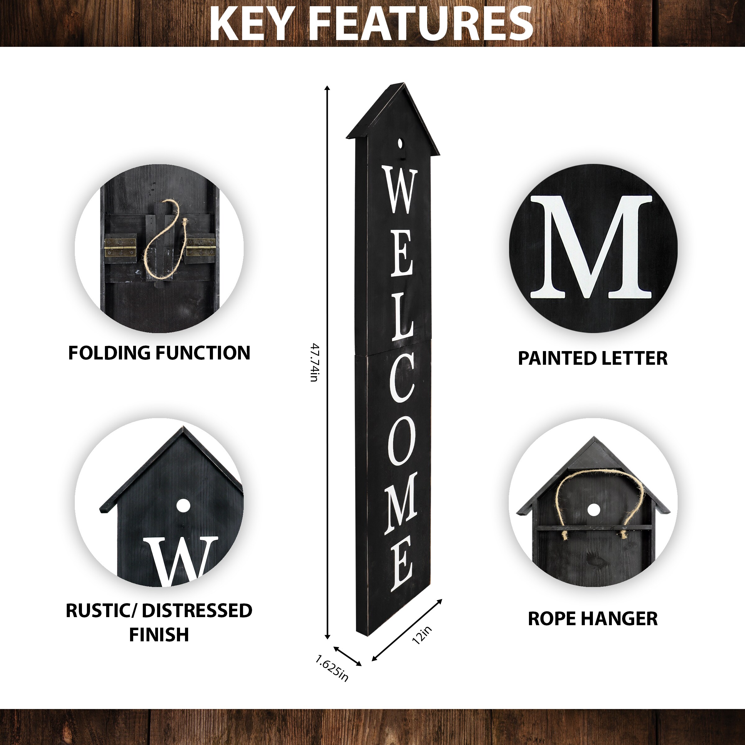 48-Inch Brown Wood House Shaped Welcome Porch Sign