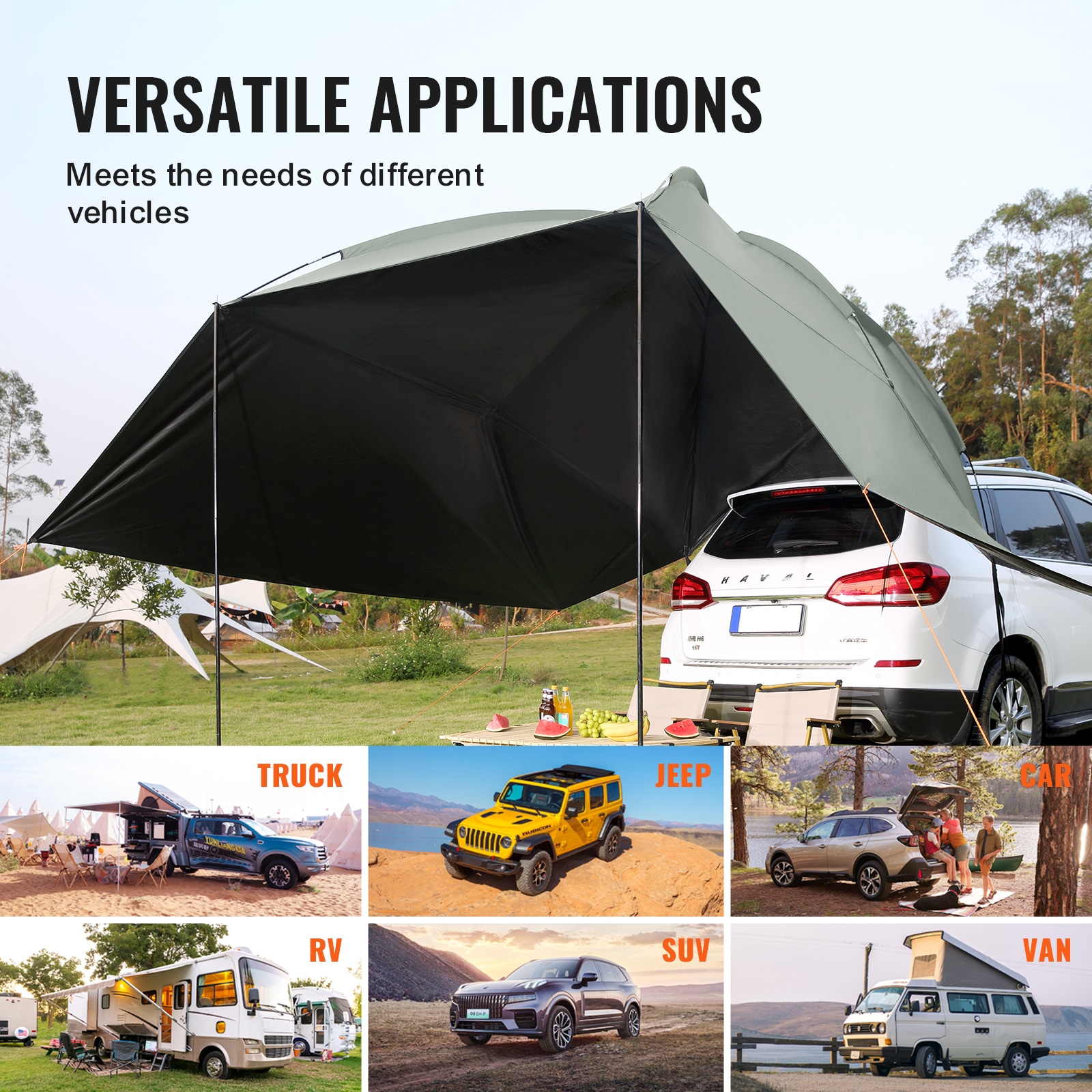 Large Portable Gray Car Side Awning with UV Protection