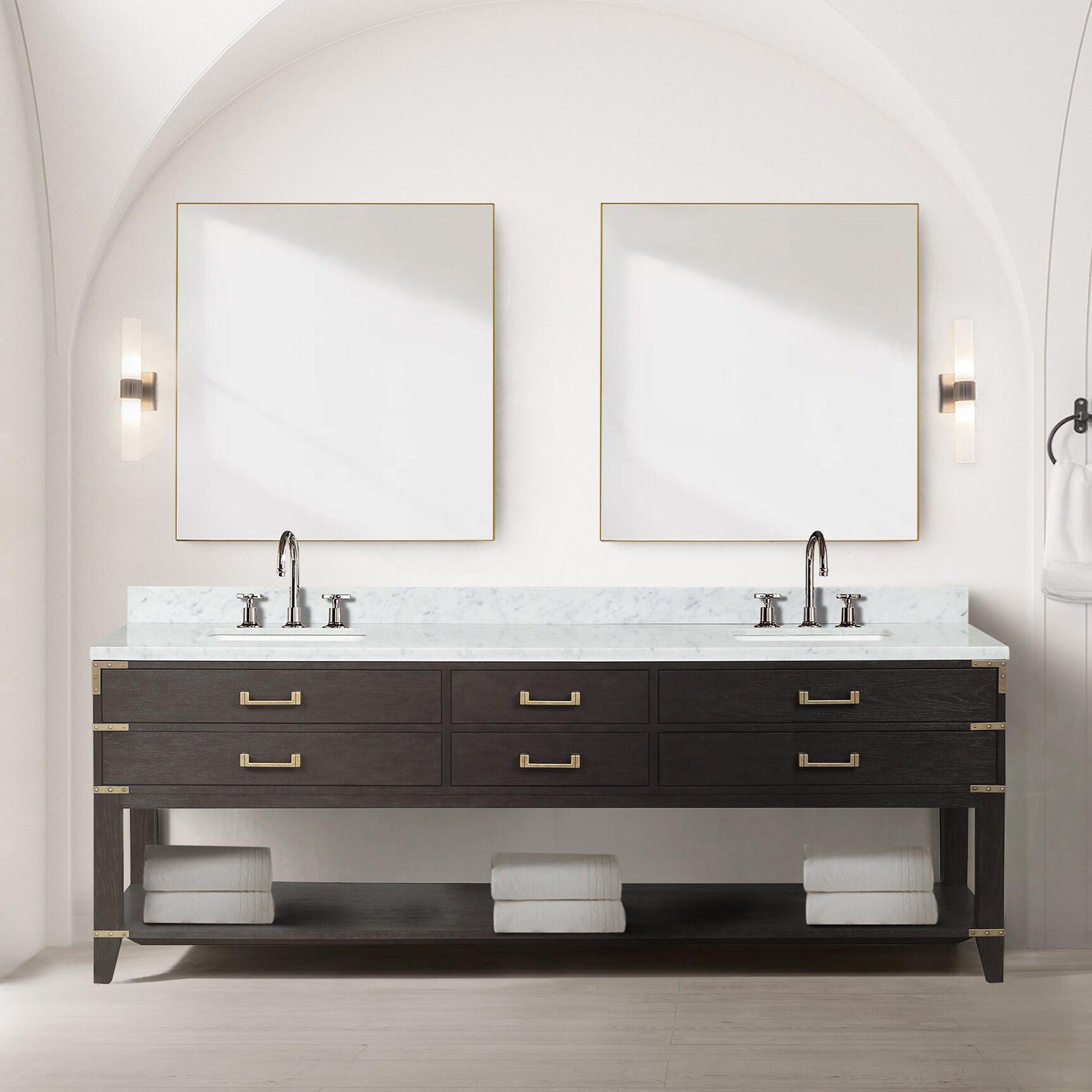 Lexora 84-in Brown Oak Undermount Double Sink Bathroom Vanity with ...