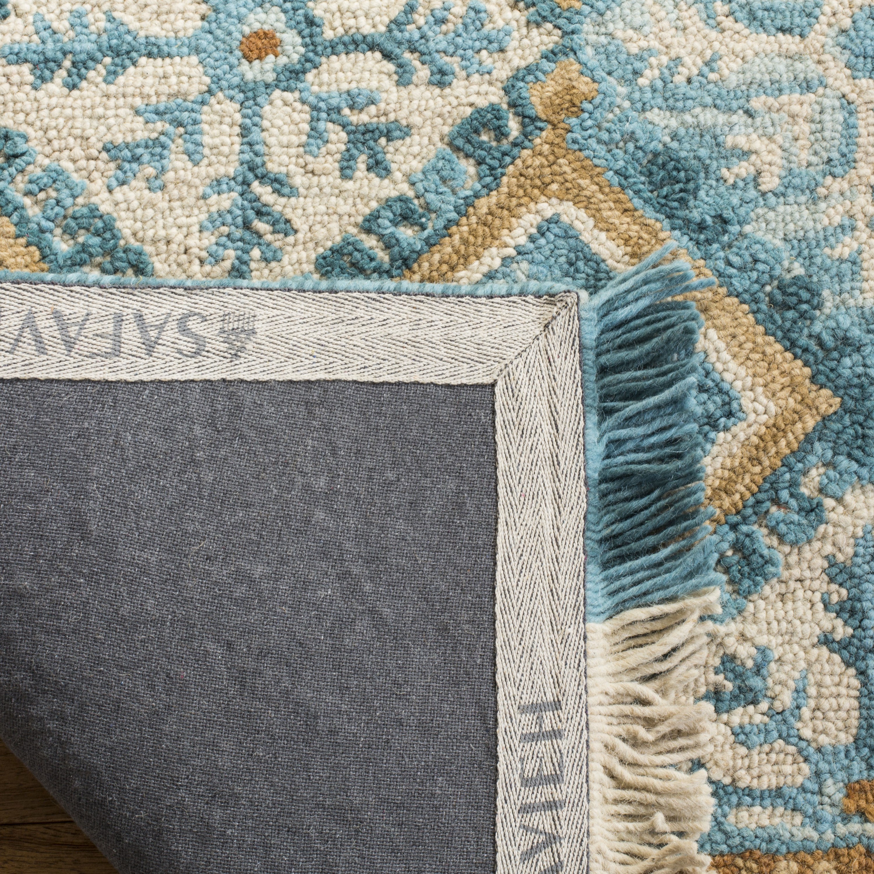 Ivory and Teal Floral Wool Tufted Runner Rug 2'3" x 8'