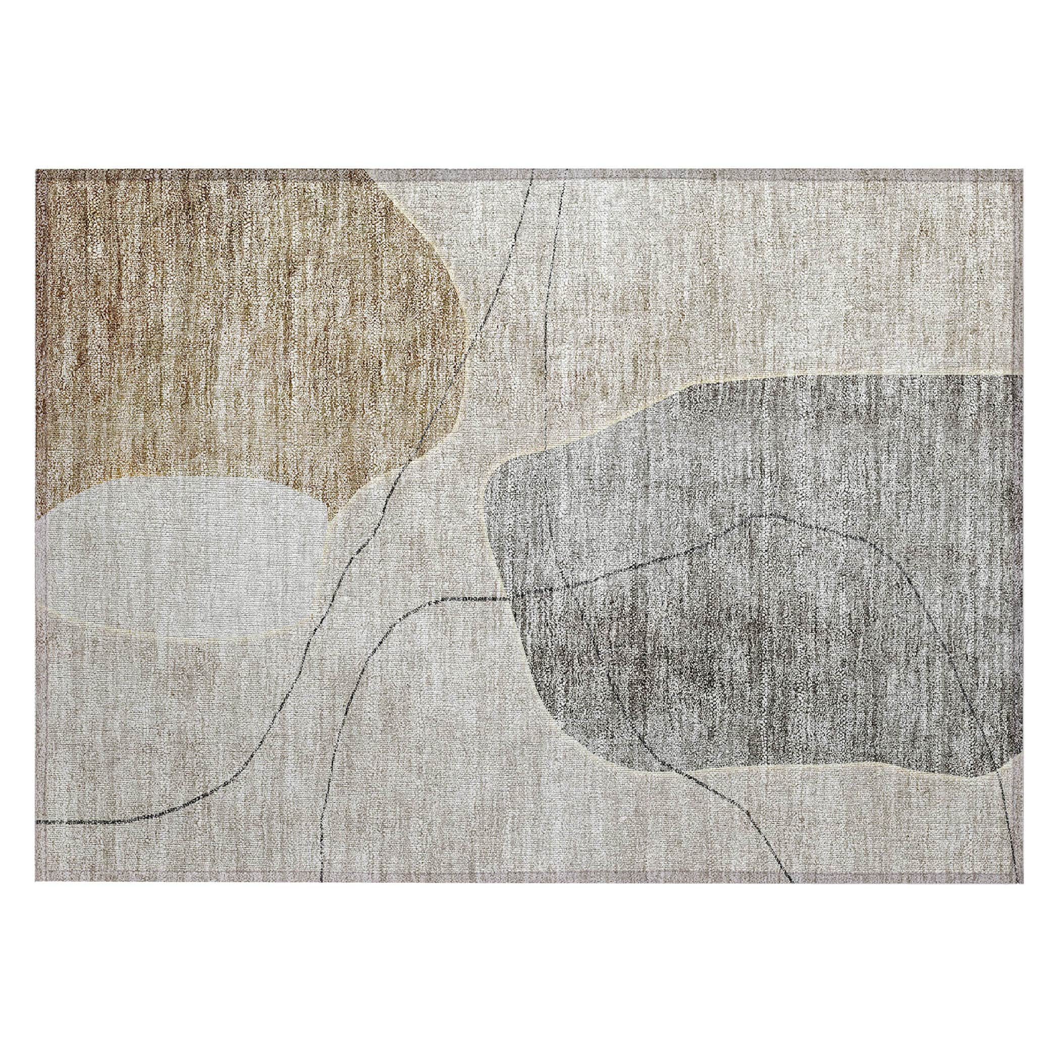 Beige and Gray Synthetic Rectangular Washable Area Rug