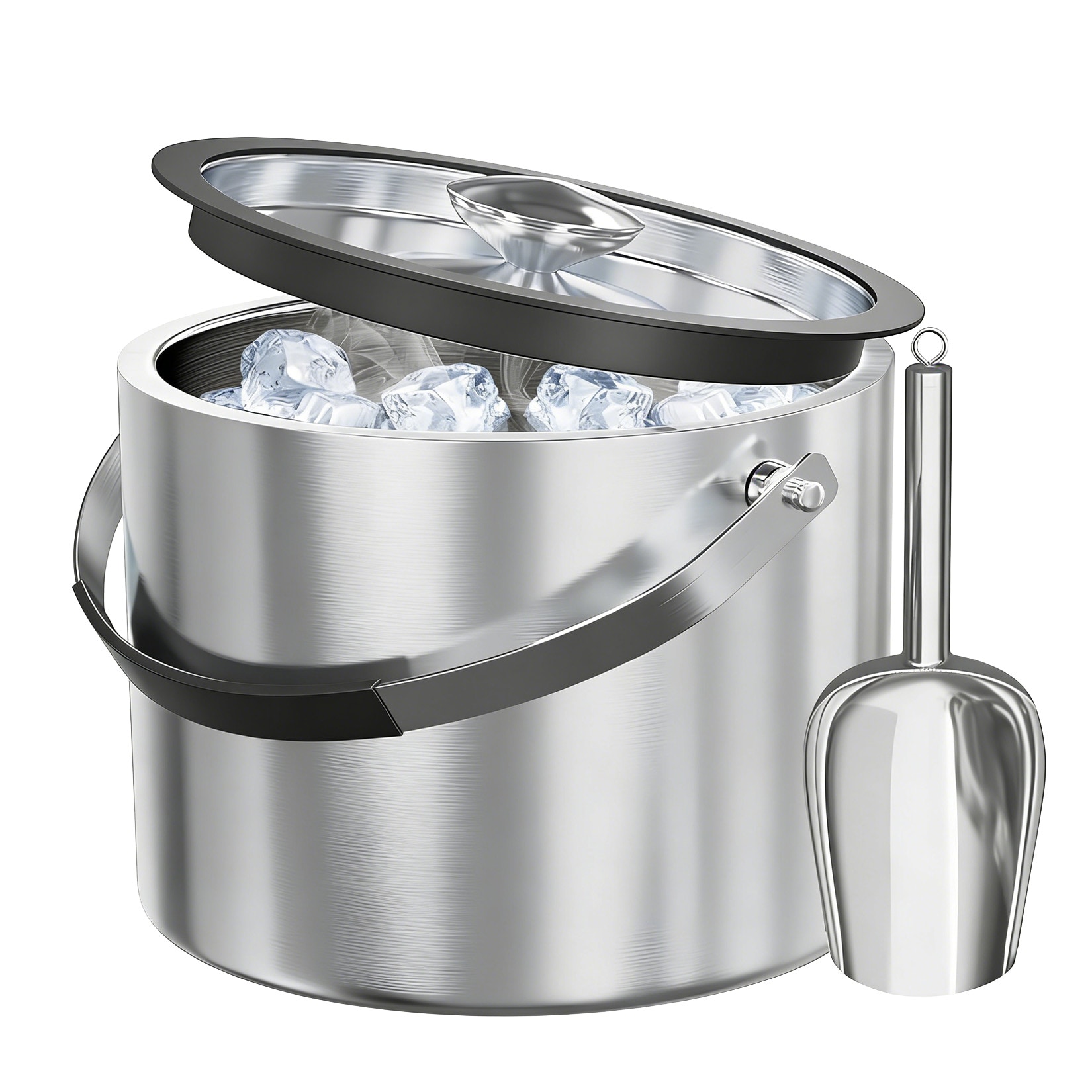 Garvee 3L Ice Bucket with Silicone Lid and Scoop Double Wall Insulated 304 Stainless Steel Ice Bucket with Silicone Handle Cover Sweat Proof Beverage Tub for Bar Parties Camping