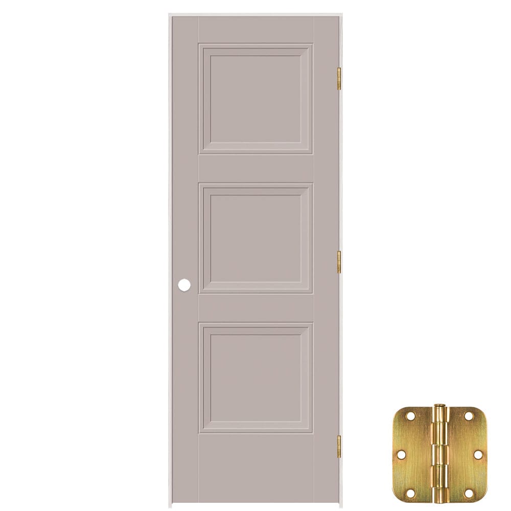 Masonite 641349 28-in x 80-in Driftwood Solid core 3-panel equal Left hand Smooth Prefinished Molded composite Flat Jamb Single Prehung Interior Door
