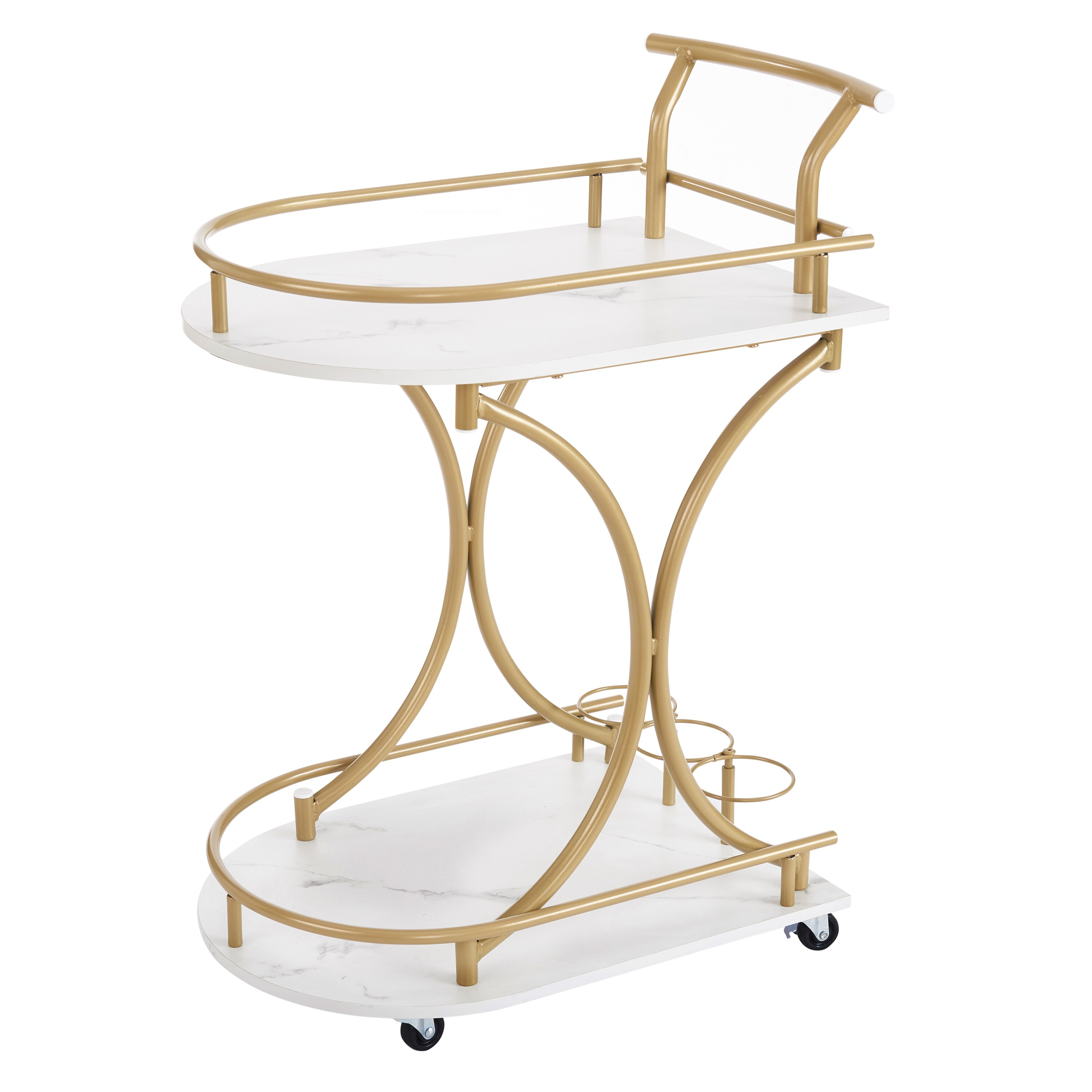 Flynama L-130779 Gold Metal Base with Wood Wood Top Rolling Kitchen Cart ( 21.6-Inches x 15.7-Inches x 31.8-Inches )