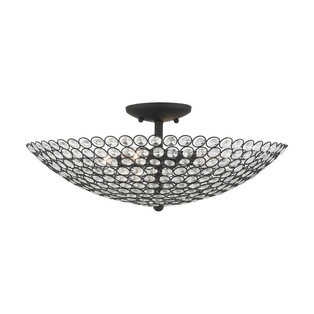Cassandra Crystal Bowl 4-Light Black Semi-Flush Mount