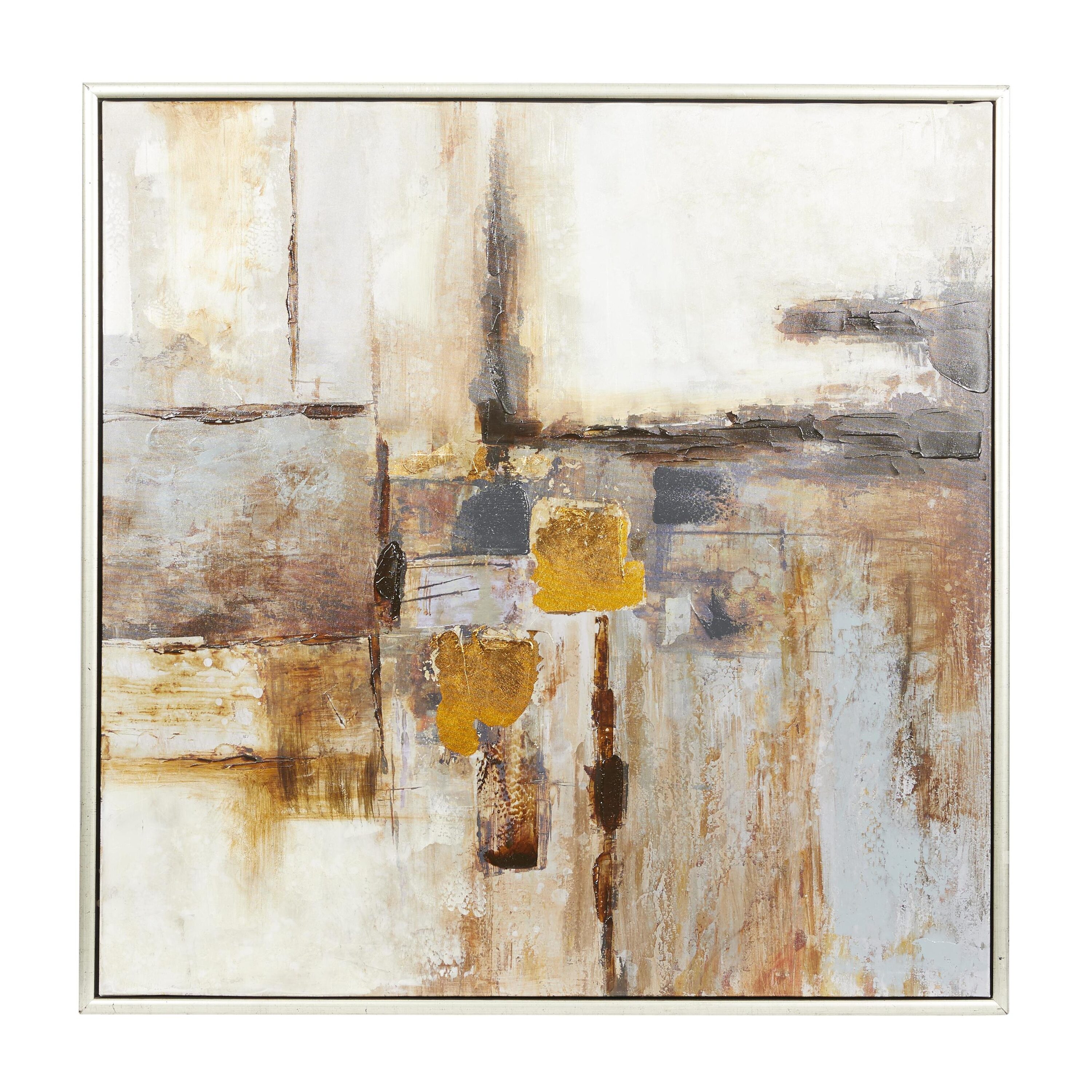 Oversized Brown and Tan Abstract Canvas Wall Art with Silver Frame