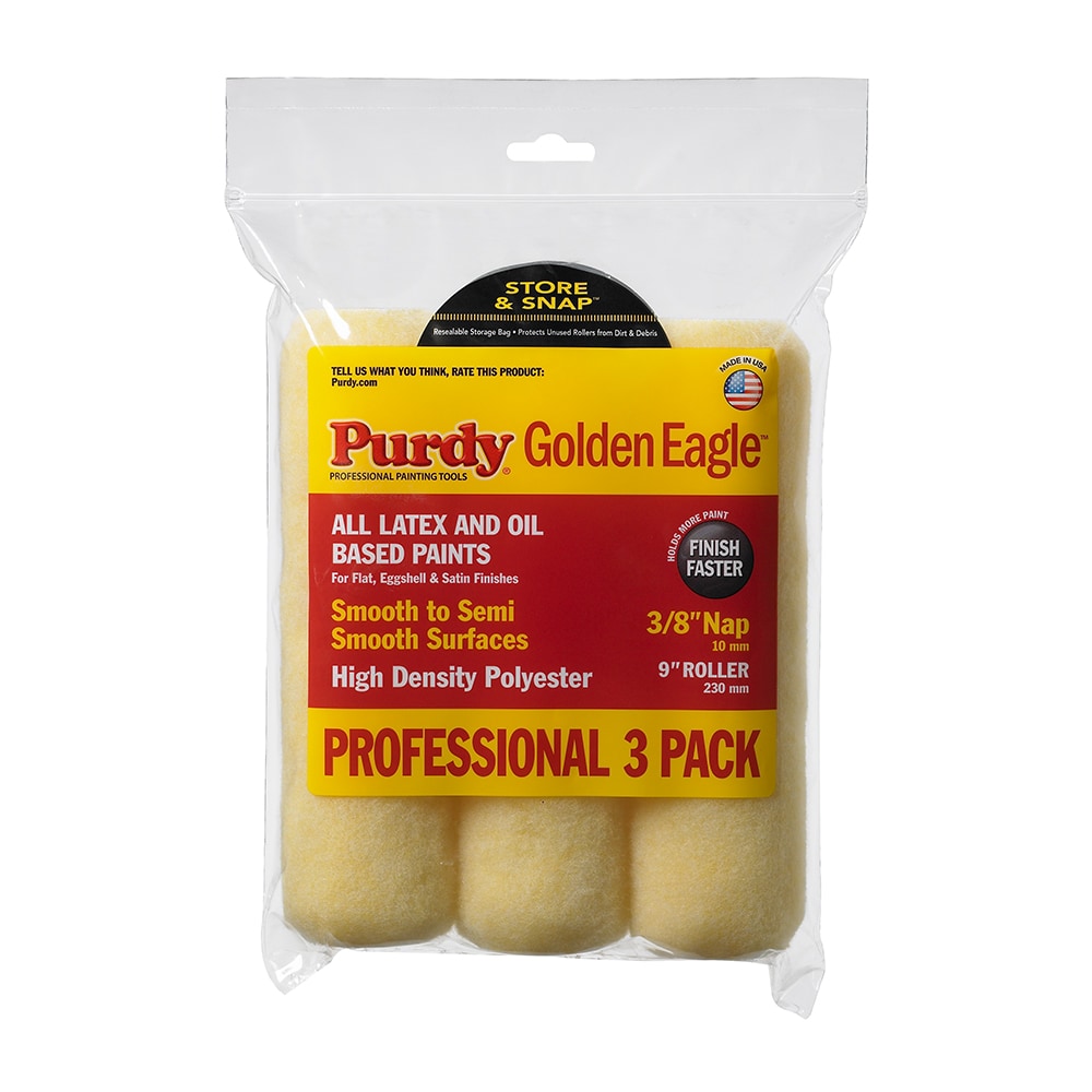 Purdy 14F868100 3 -Pack 9.0-in x 3/8-in Nap Golden Eagle Standard Knit Polyester Paint Roller Cover