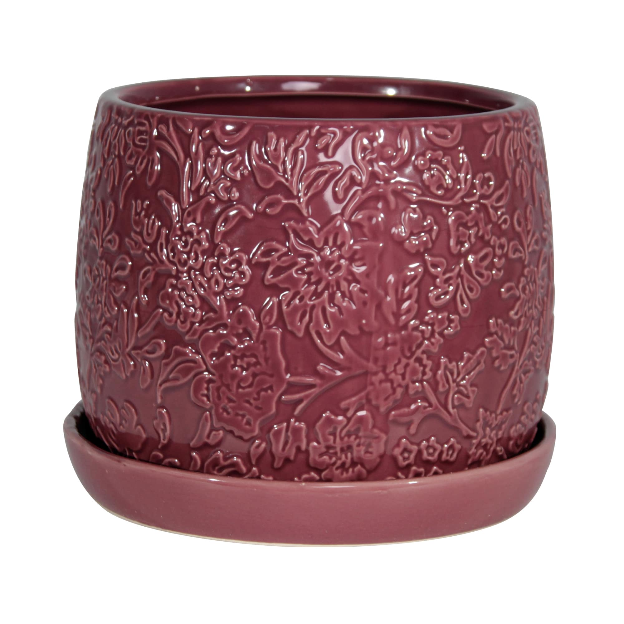 allen + roth 411202 Round 8.0-in W Small Pink Ceramic Contemporary/Modern Indoor/Outdoor Planter with Drainage Holes