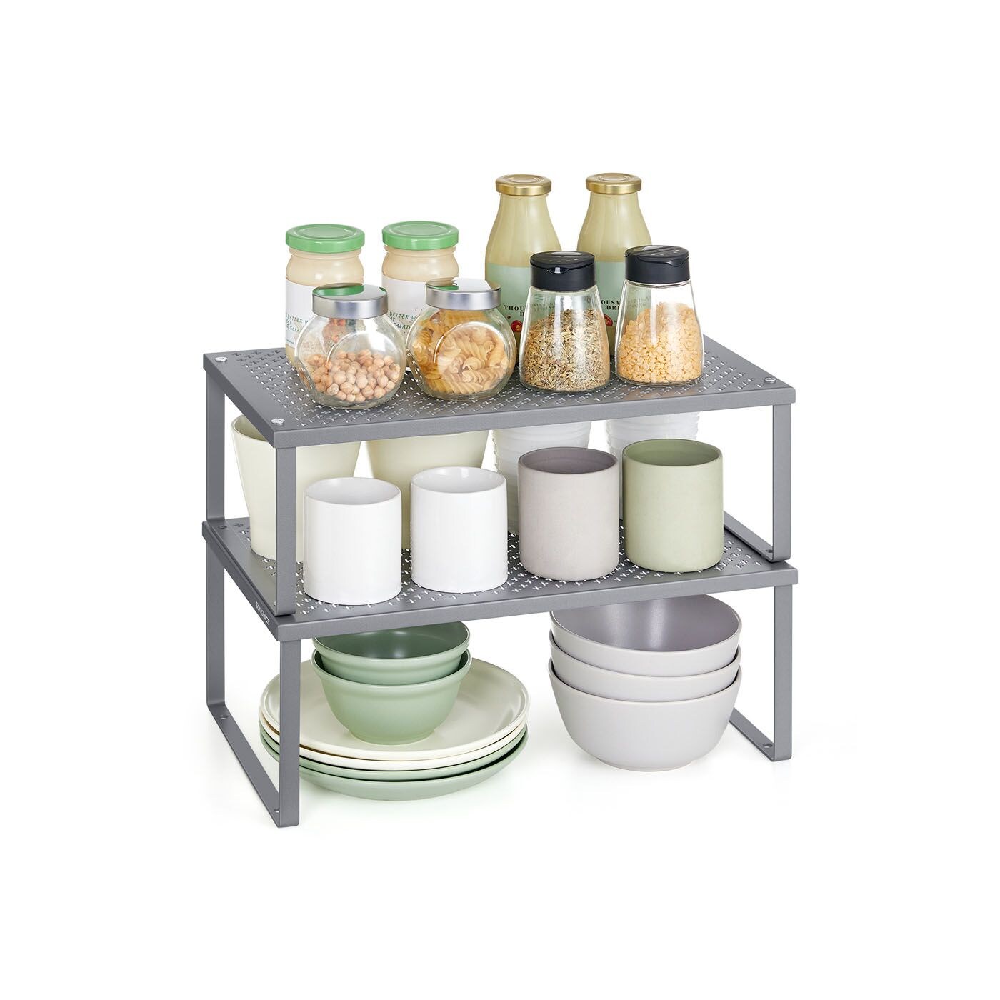 Slickblue 2 Pack 15.7W x 6.1H x 9D 1-Tier Stackable Silver Metal Cabinet Organizer Shelf #D-SM-10G104SCKU