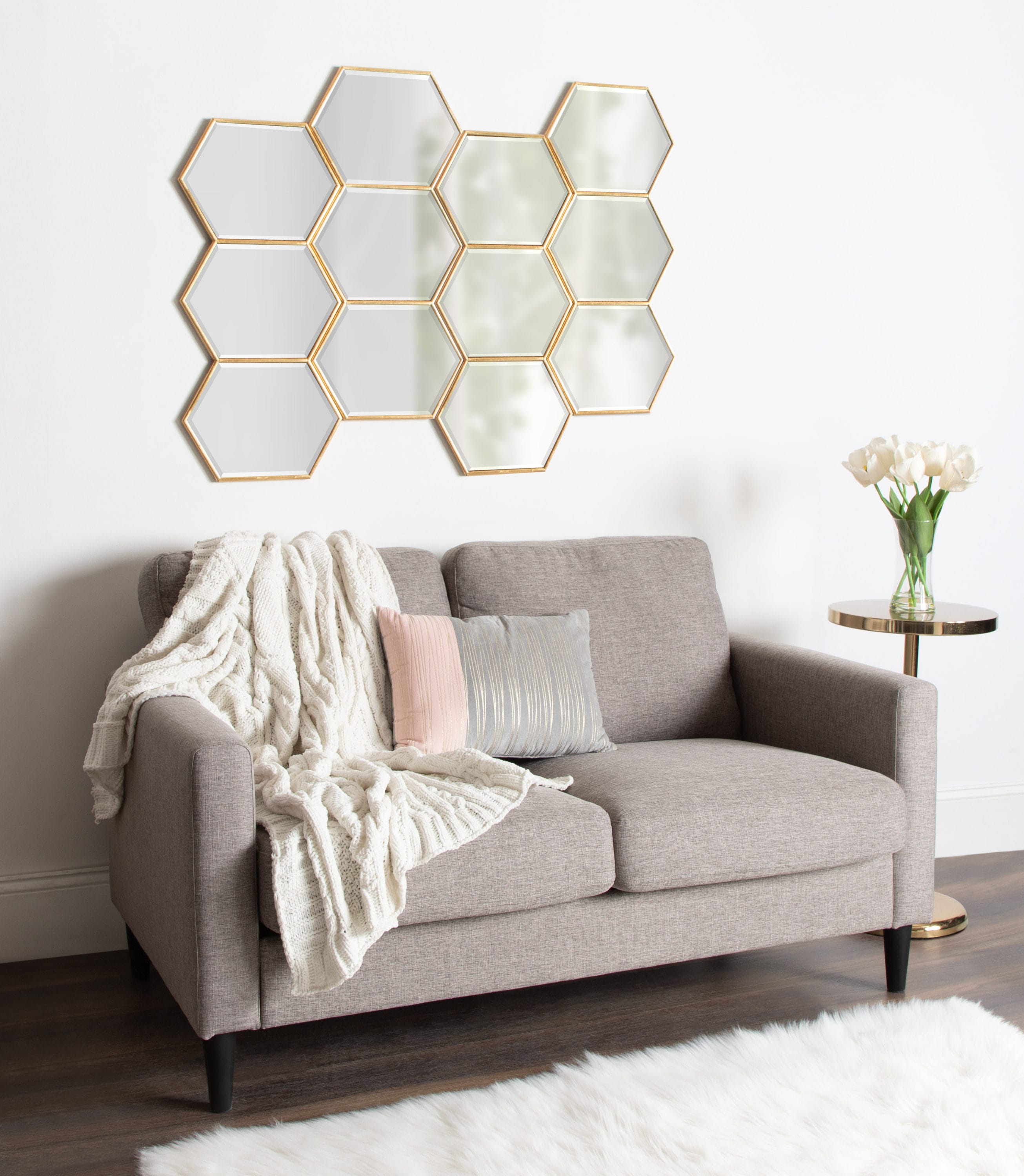 Gold Hexagon Trio Wall Mount Accent Mirror with Beveled Glass