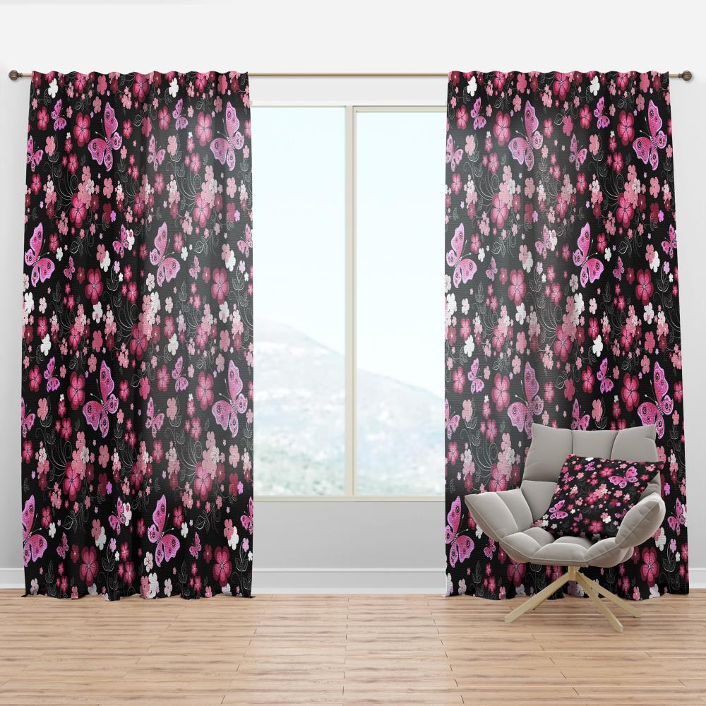 Designart CTN19192-52-95 95-Inches Pink Floral Room darkening Thermal lined Rod pocket Single curtain panel