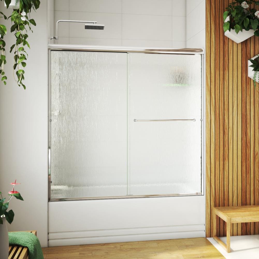 Arizona Shower Door LTER6057CHRNL Lite-Euro recessed Polished Chrome 56-in to 60-in W x 57.375-in H Semi-frameless Bypass Sliding Bathtub door