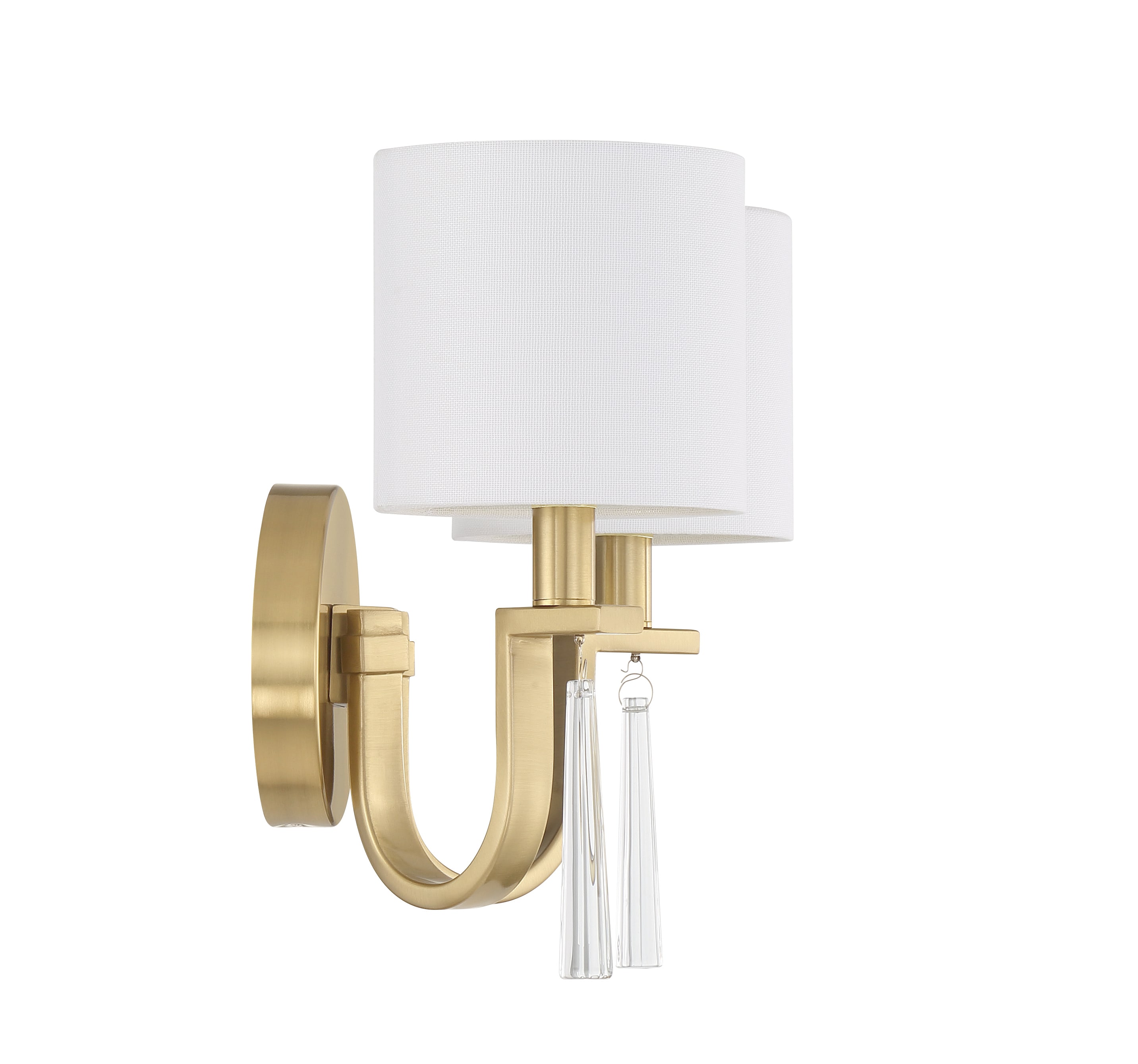 Fortuna Satin Brass 2-Light Sconce with White Linen Shades