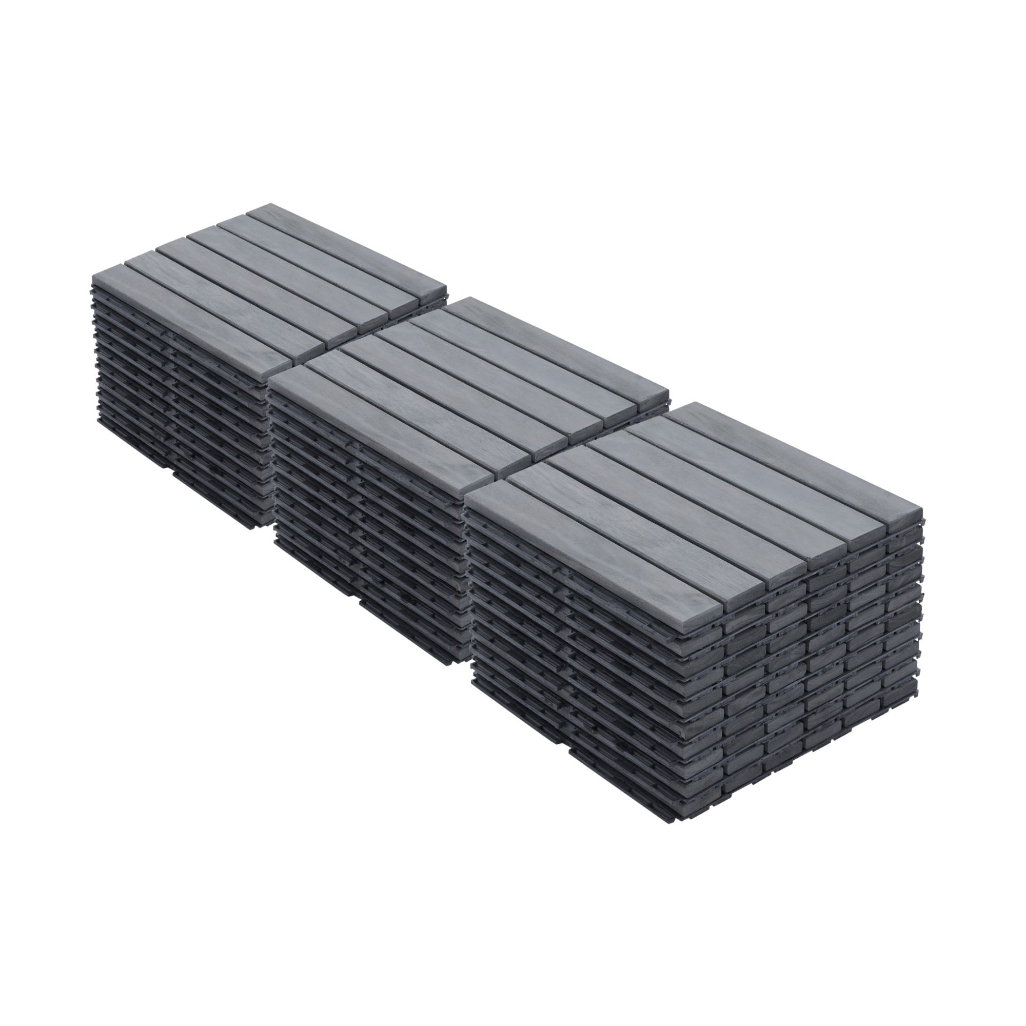 HyperDrop Cart 30 Pack 12 inx12 in Light Gray Striped Acacia Hardwood Interlocking Tiles for Backyard/ Patio and Pool Area
