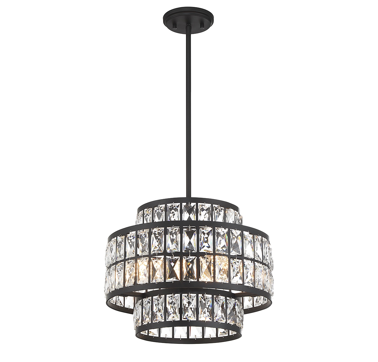 Matte Black Crystal Drum LED Pendant Light