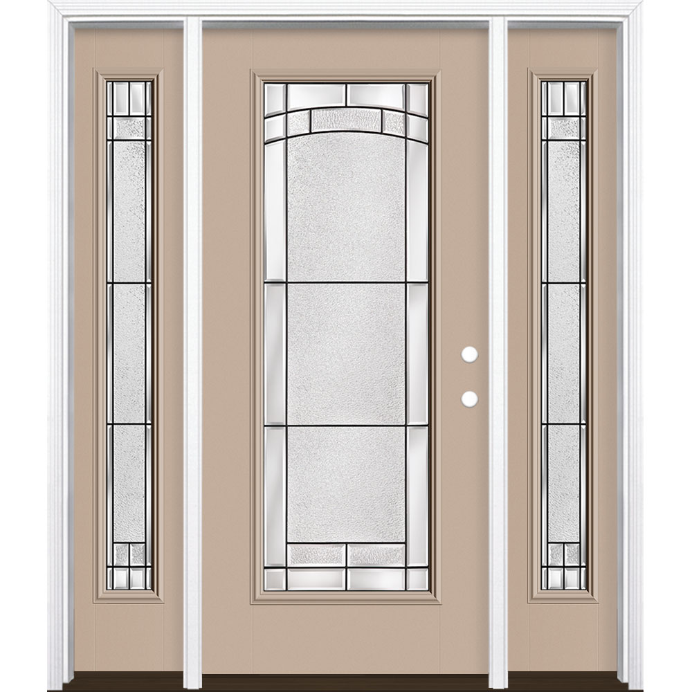 Masonite 3419531 Element 60-in x 80-in x 4-9/16-in Fiberglass Full lite Left-hand inswing Sandy Shore Painted Prehung Front Door with Sidelights with Brickmould Insulating core