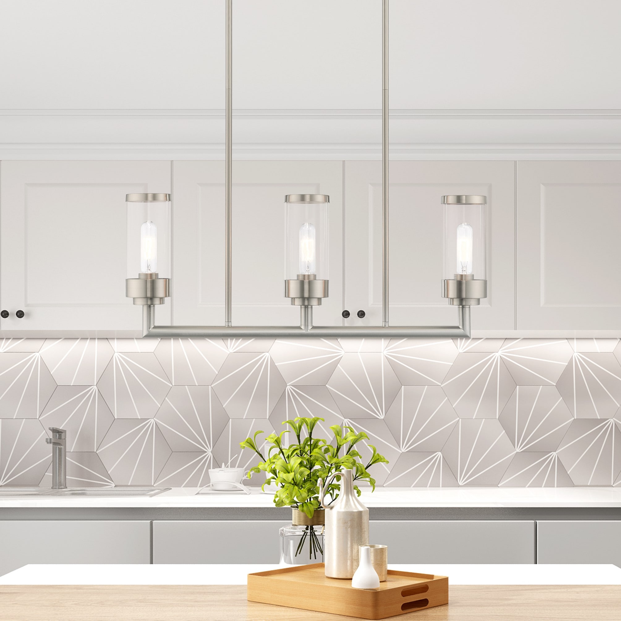 Hillcrest Brushed Nickel Linear Chandelier with Clear Glass Shades