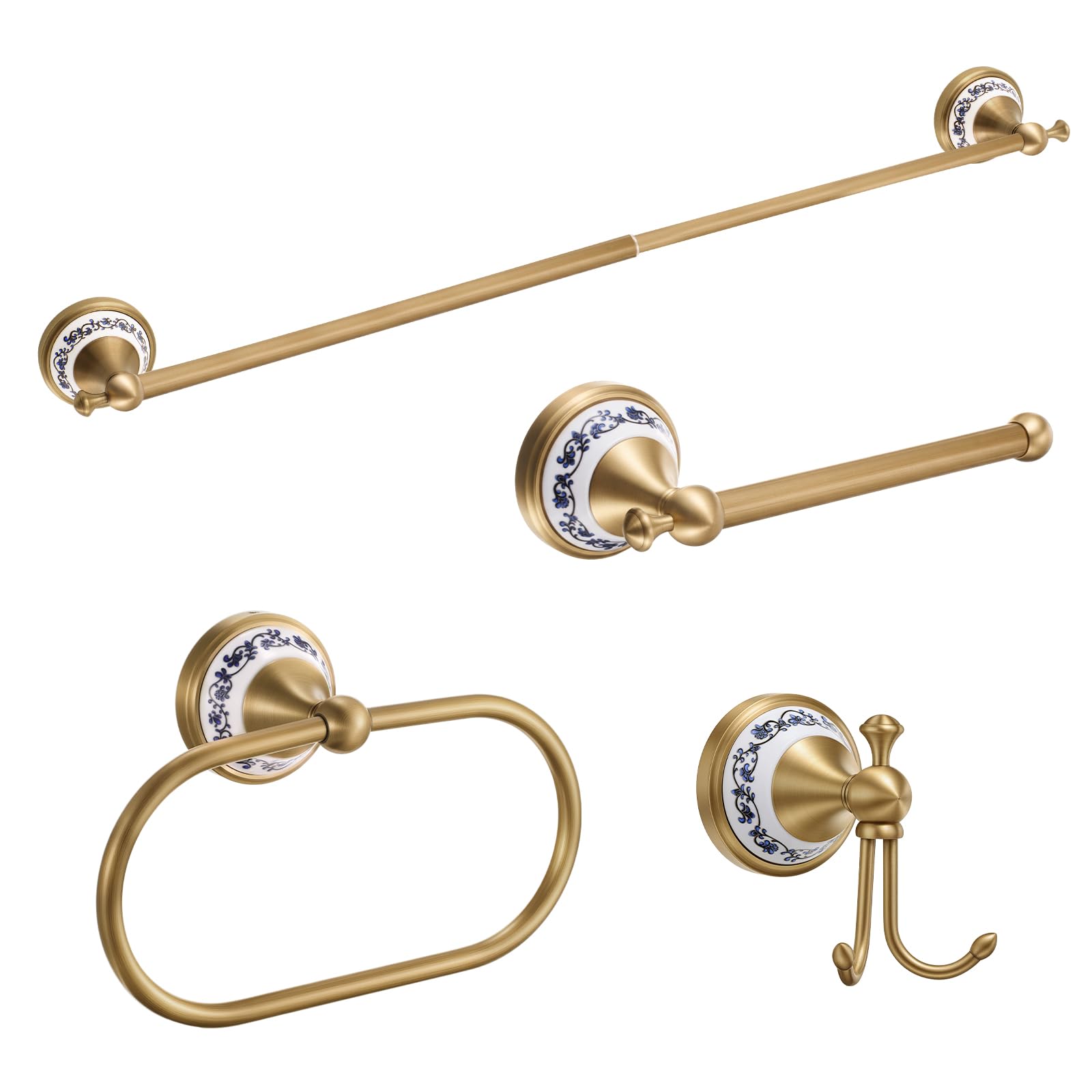 Lovav - Style 8 4pc Antique Brass Bathroom Hardware Set Wall Mounted Towel Rack Toilet Paper Hold...