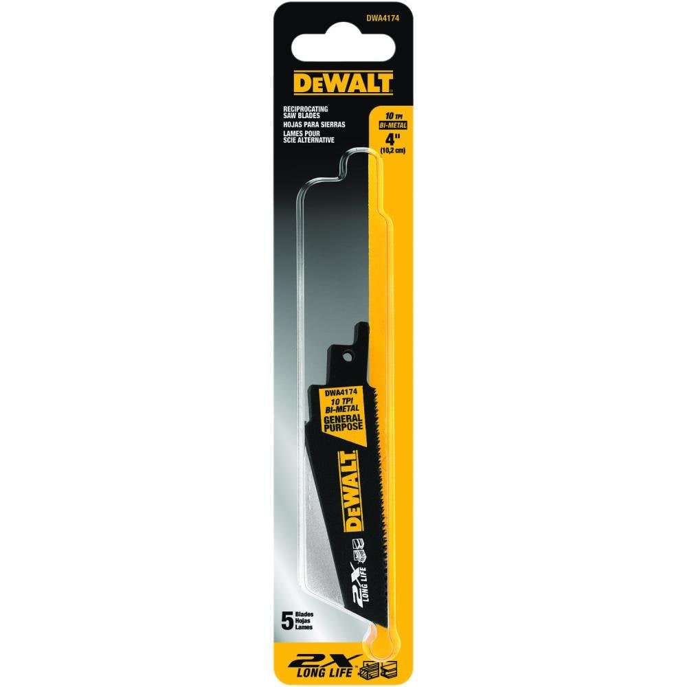 DEWALT DWA4174 2X High Speed Steel 4-in 10 Tpi Demolition Reciprocating Saw Blade (5-Pack)
