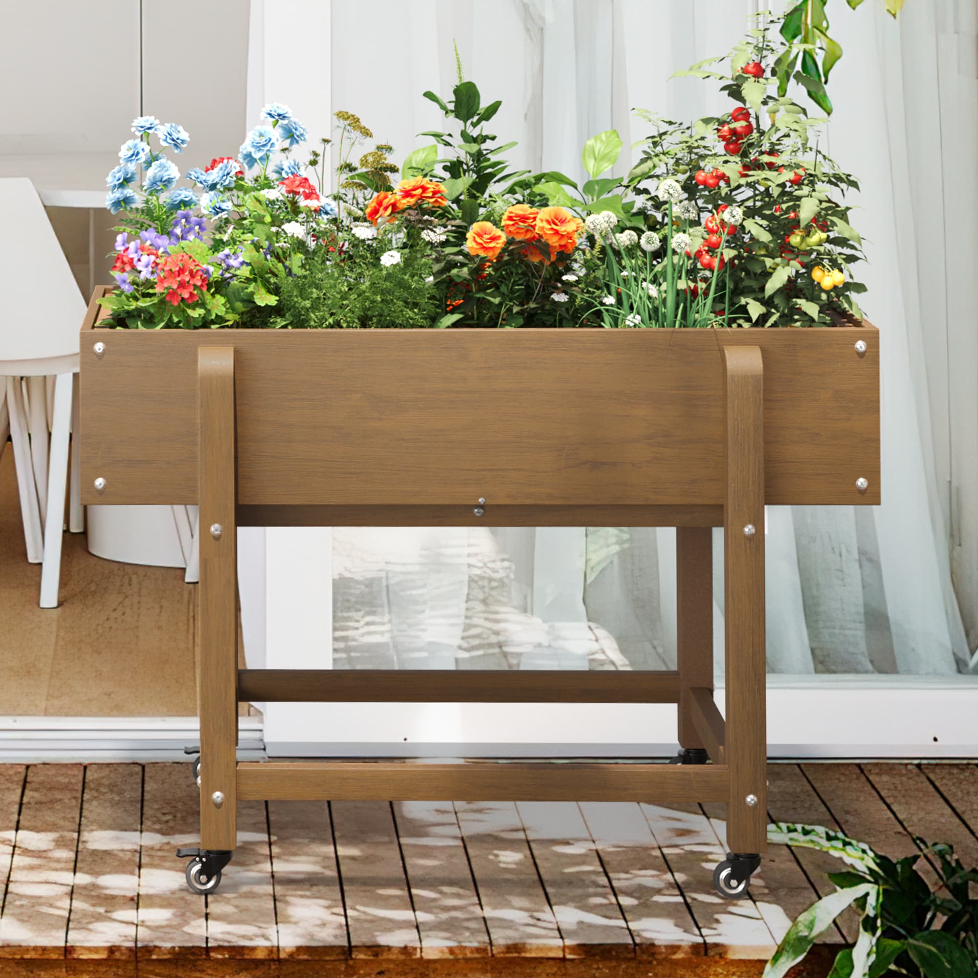 LUE BONA TX-004-01LS 16.7-in W x 39.4-in L x 28-in H Teak Brown Plastic Raised Planter Box