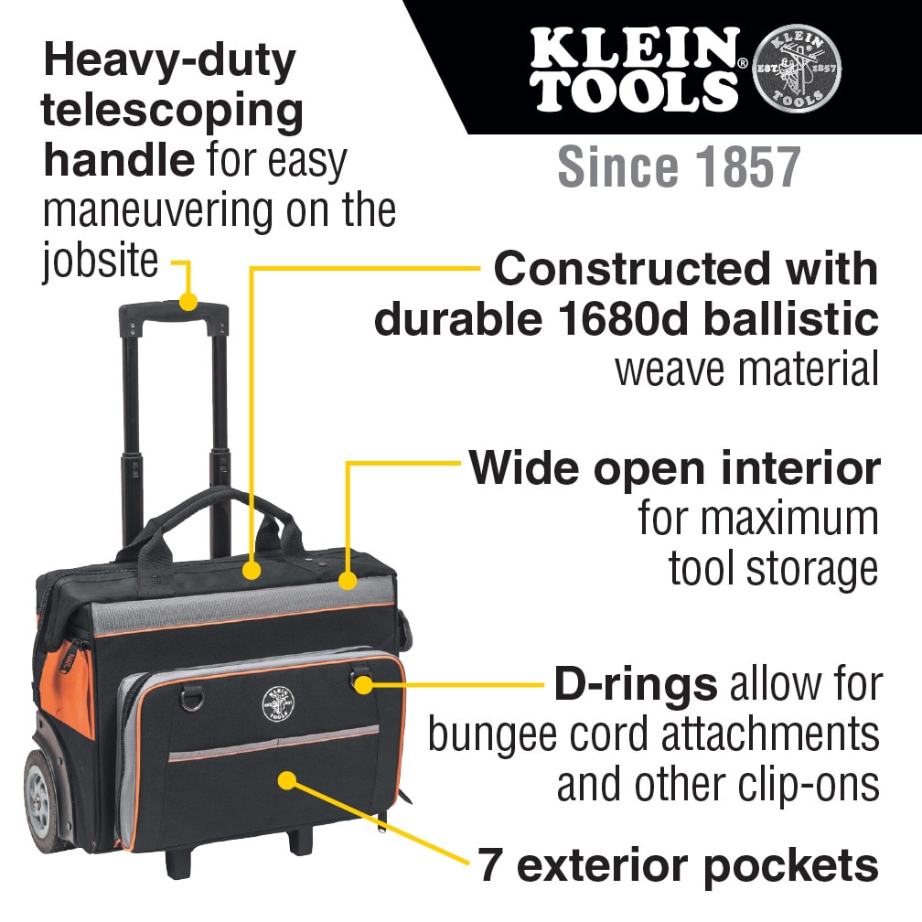 Klein Tools Tradesman Pro(TM) Rolling Tool Bag Black Ballistic Nylon 19-in  Zippered Rolling Tool Bag at