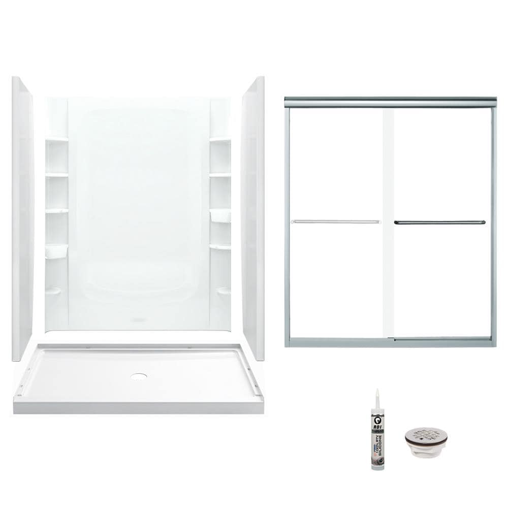Sterling 7233-5475SC-0 Store+ 5 -Piece 34-in W x 60-in L x 76-in H Alcove shower kit ( Center Drain) and Drain Included Chrome Hardware Included