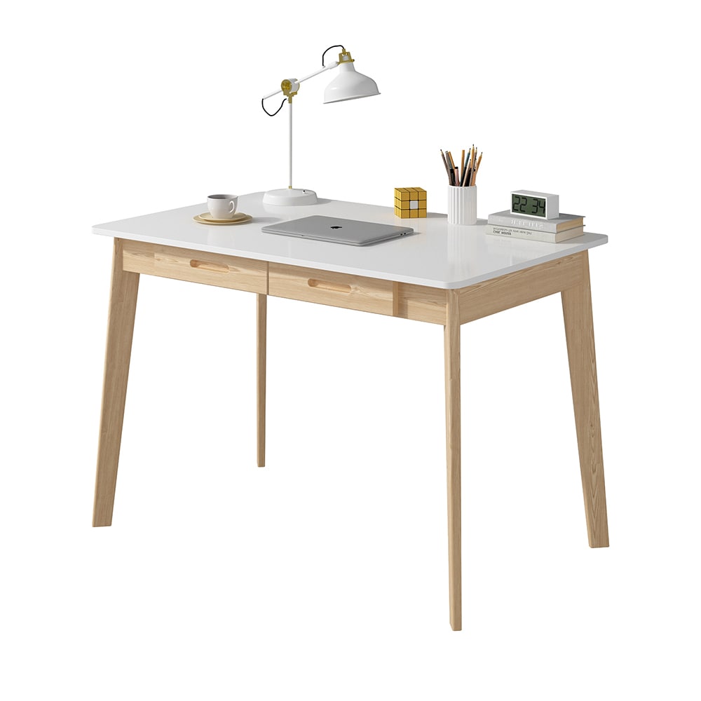  V-KF210013-05 White  Computer Desk with 2 Drawers for Home Office Writing Study Desk