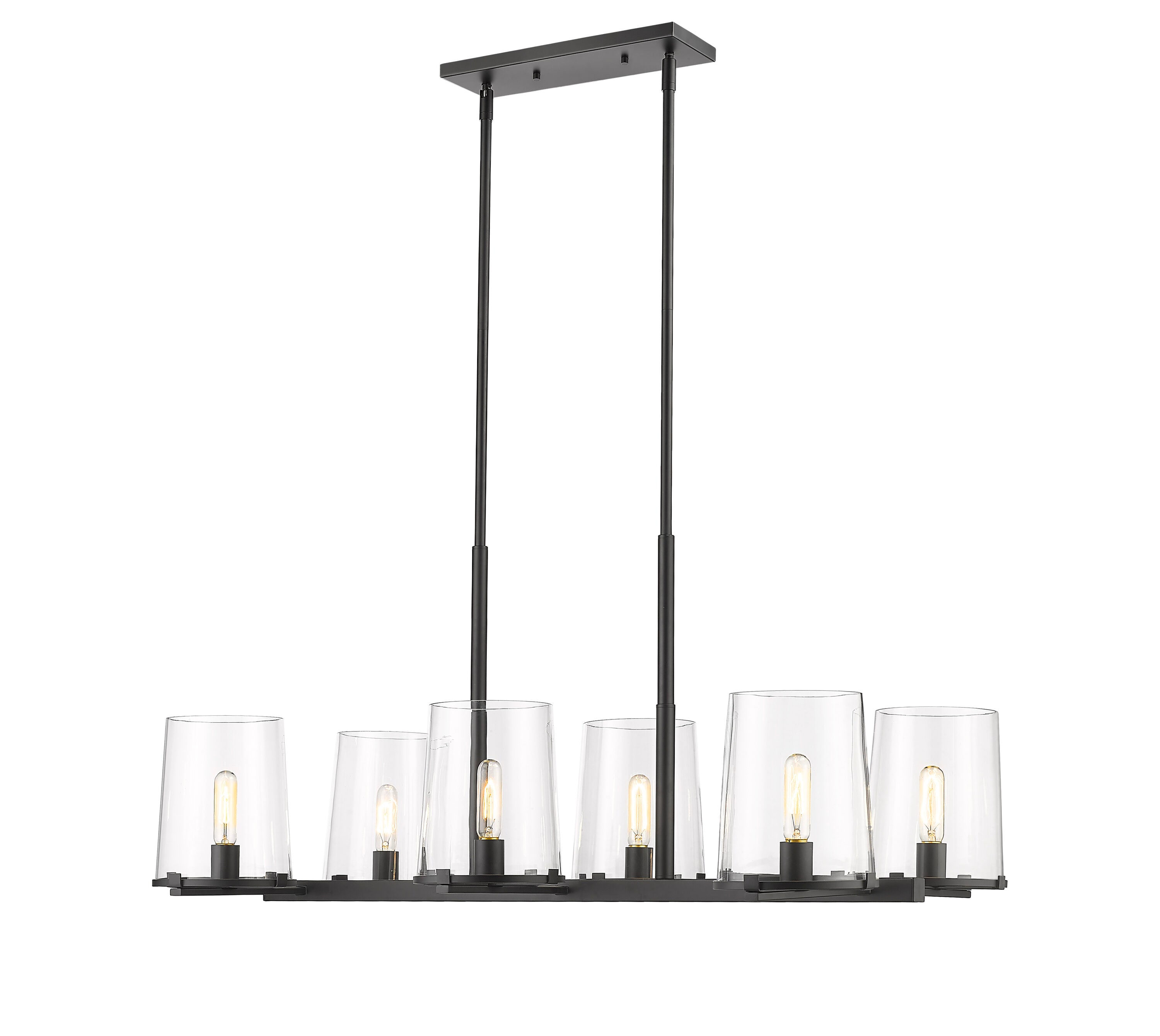 Matte Black 6-Light Steel Chandelier with Clear Glass Shades