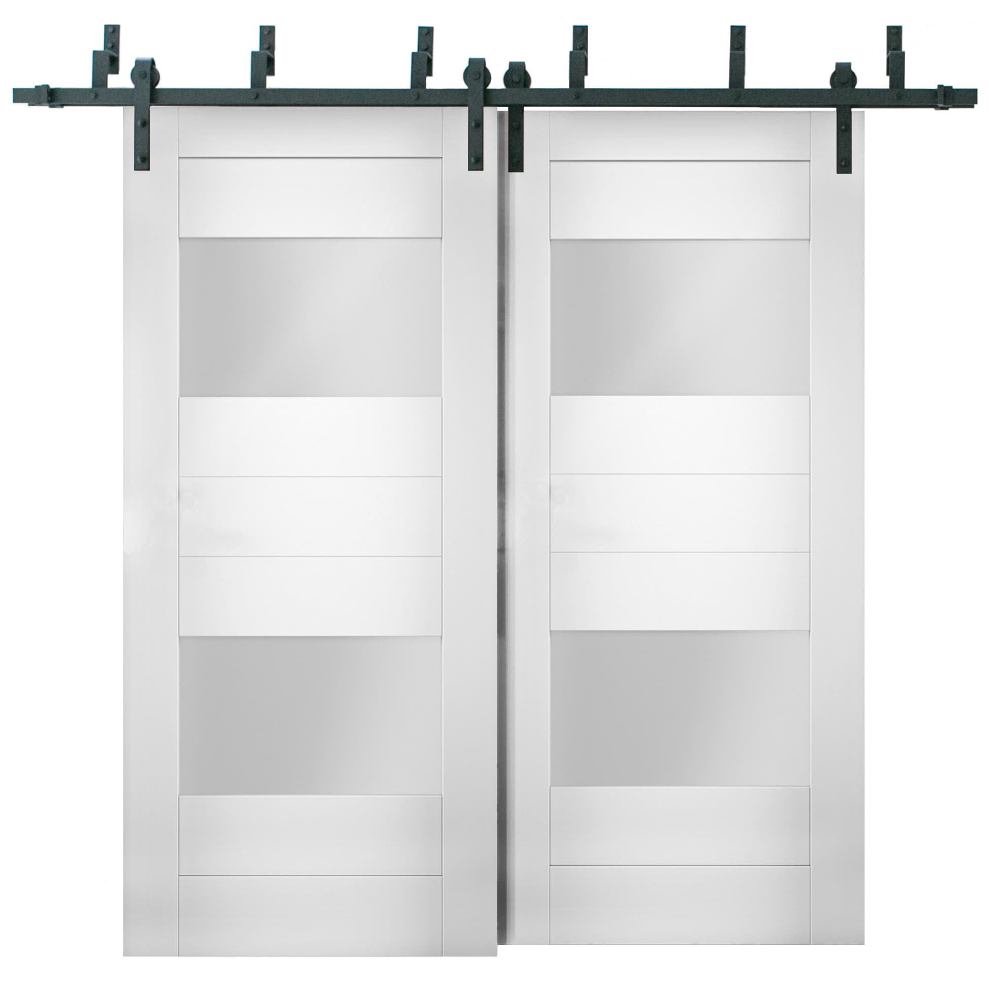 SARTODOORS SETE6222BBB-WS-60 6222 60-in x 80-in White Frosted glass Solid core Prefinished Oak Wood Closet Sliding Door ( Hardware Included )