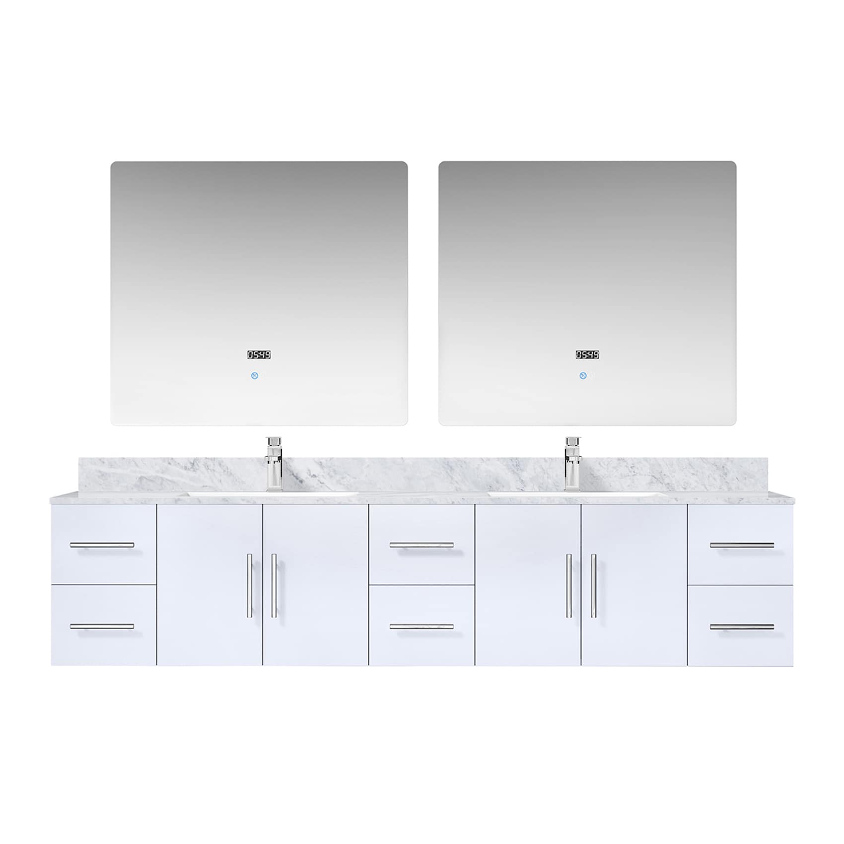 Lexora LG192284DMDSLM36F Geneva 84-in Glossy White Undermount Double sink Bathroom Vanity with White Carrara Marble Marble Top (Mirror Included) (Faucet Included)