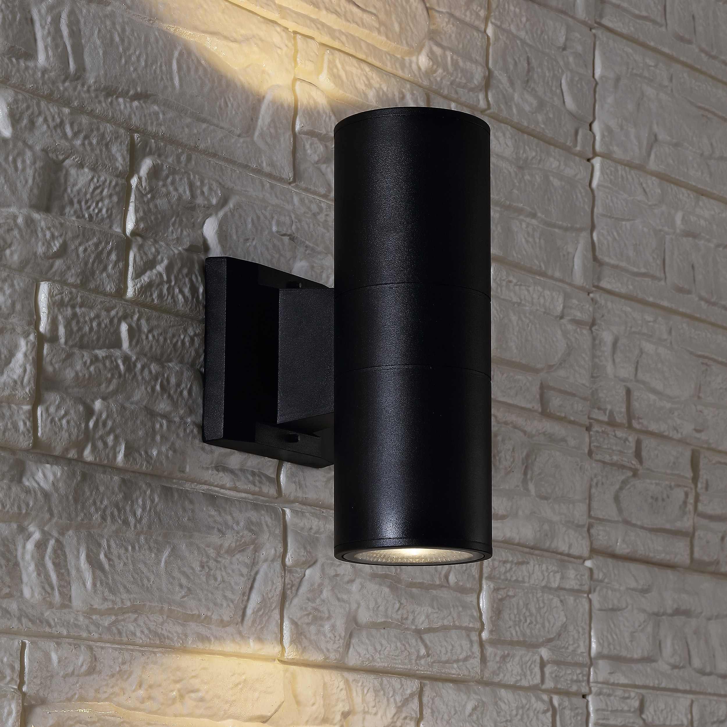 JONATHAN  Y JYL7445A Duo Metal/Glass Cylinder Minimalist Integrated 4.25-in W 2 -Light Brushed Black Integrated LED Wall Sconce