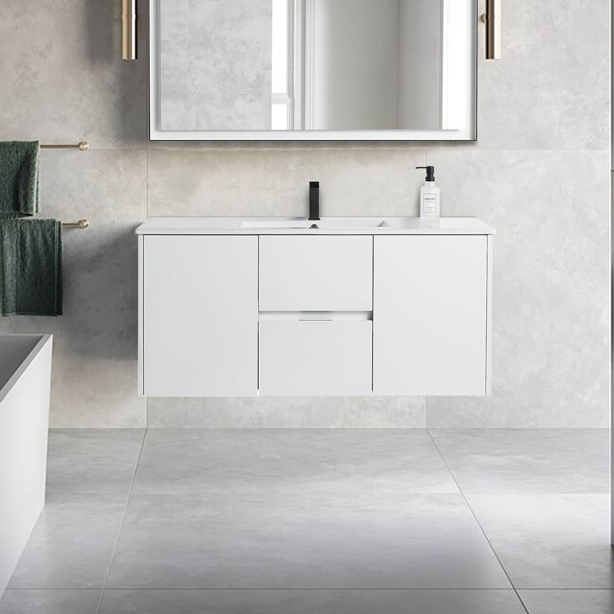 CASAINC JMJ-BCB2024-BRE 48-in Matte White Undermount Single Sink Floating Bathroom Vanity with White Ceramic Top