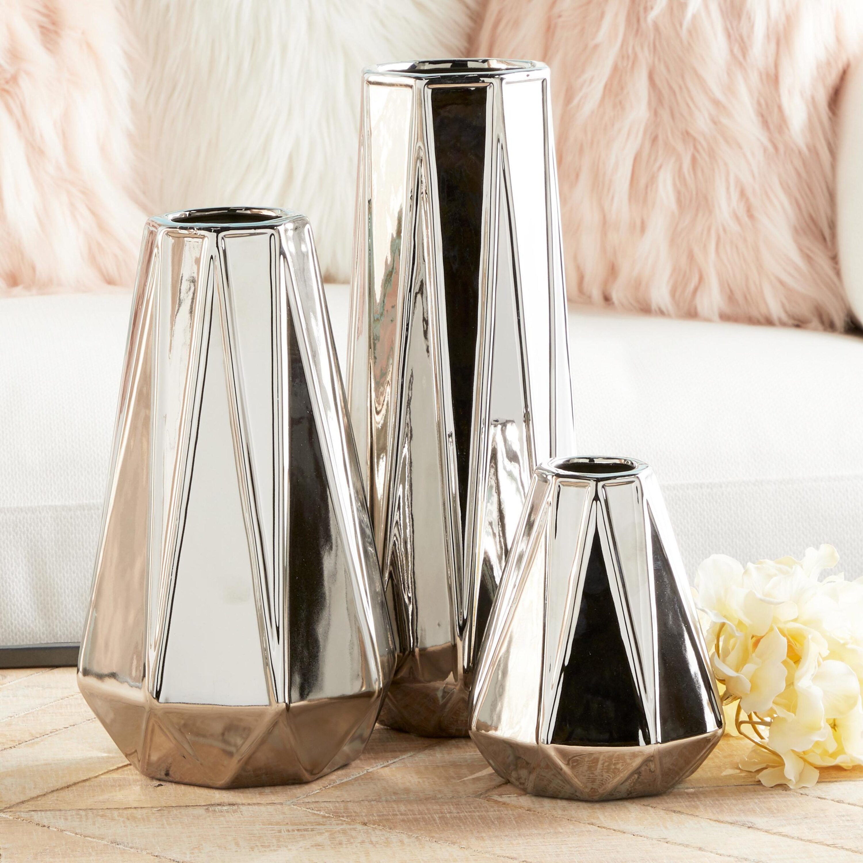 CosmoLiving by Cosmopolitan 59917 3 -Pack Silver Ceramic Glam Vase