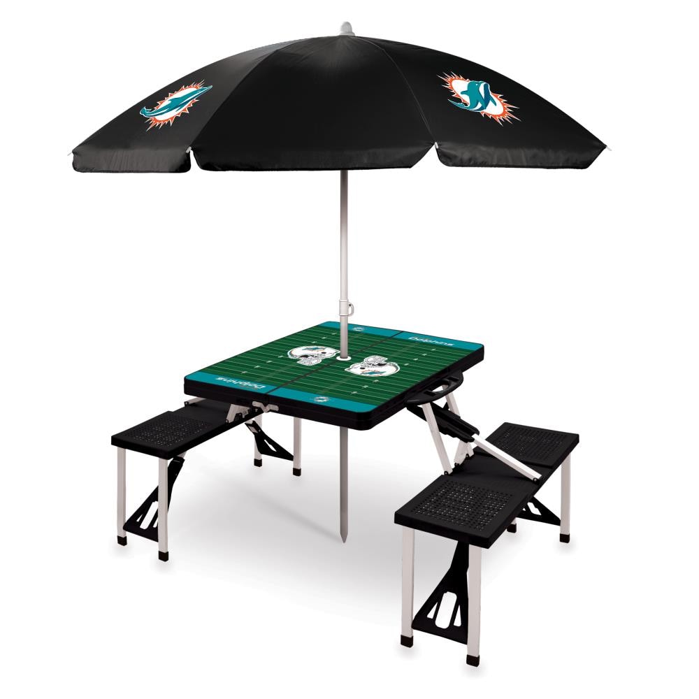 Picnic Time 811-02-175-175-2 Miami Dolphins 54-in Black Plastic Rectangle Folding Picnic Table