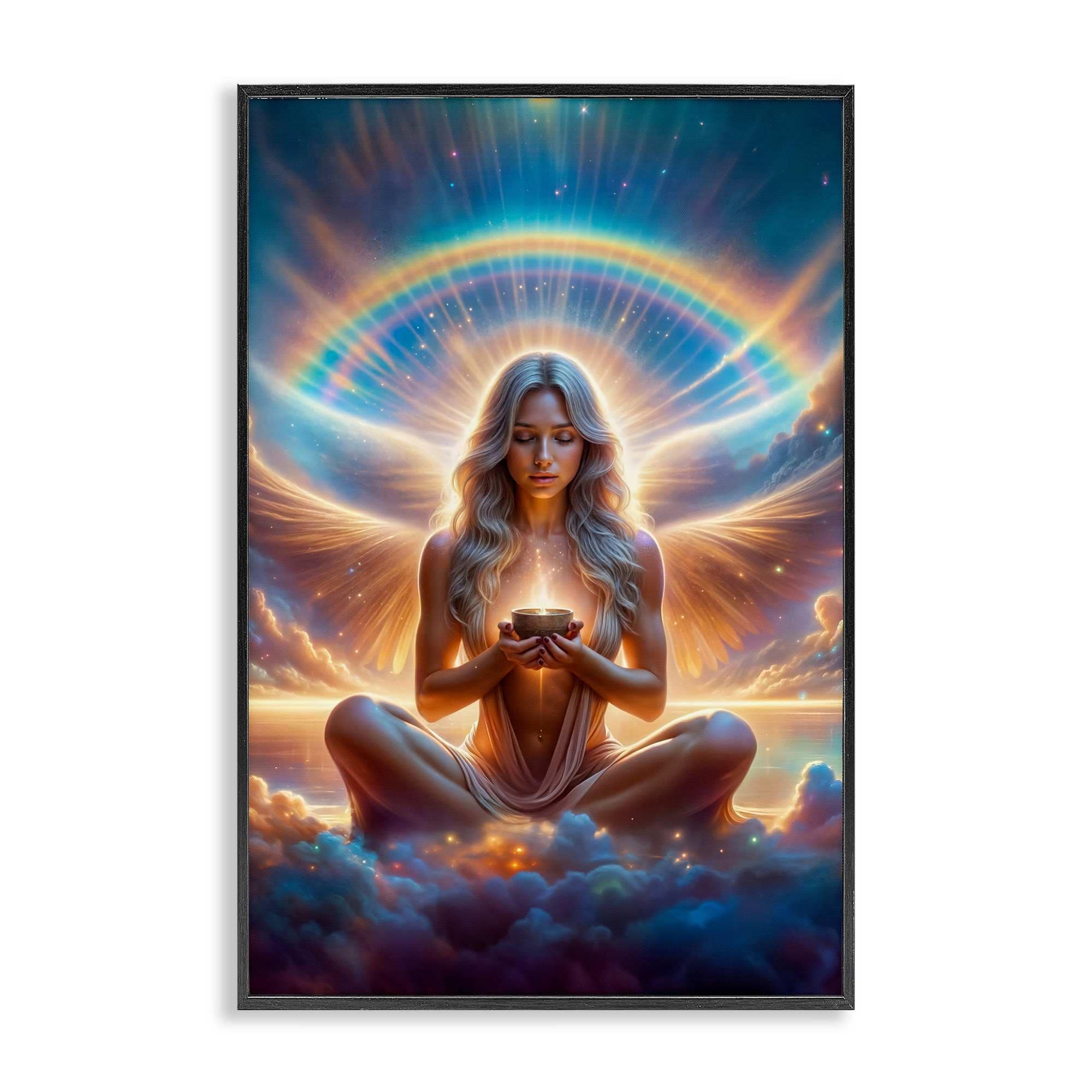 Stupell Industries BT-306-FR-20X30 Enlightened Angel with Tea Black Framed Giclee Art By Spirit of the Rainbow 20 x 30