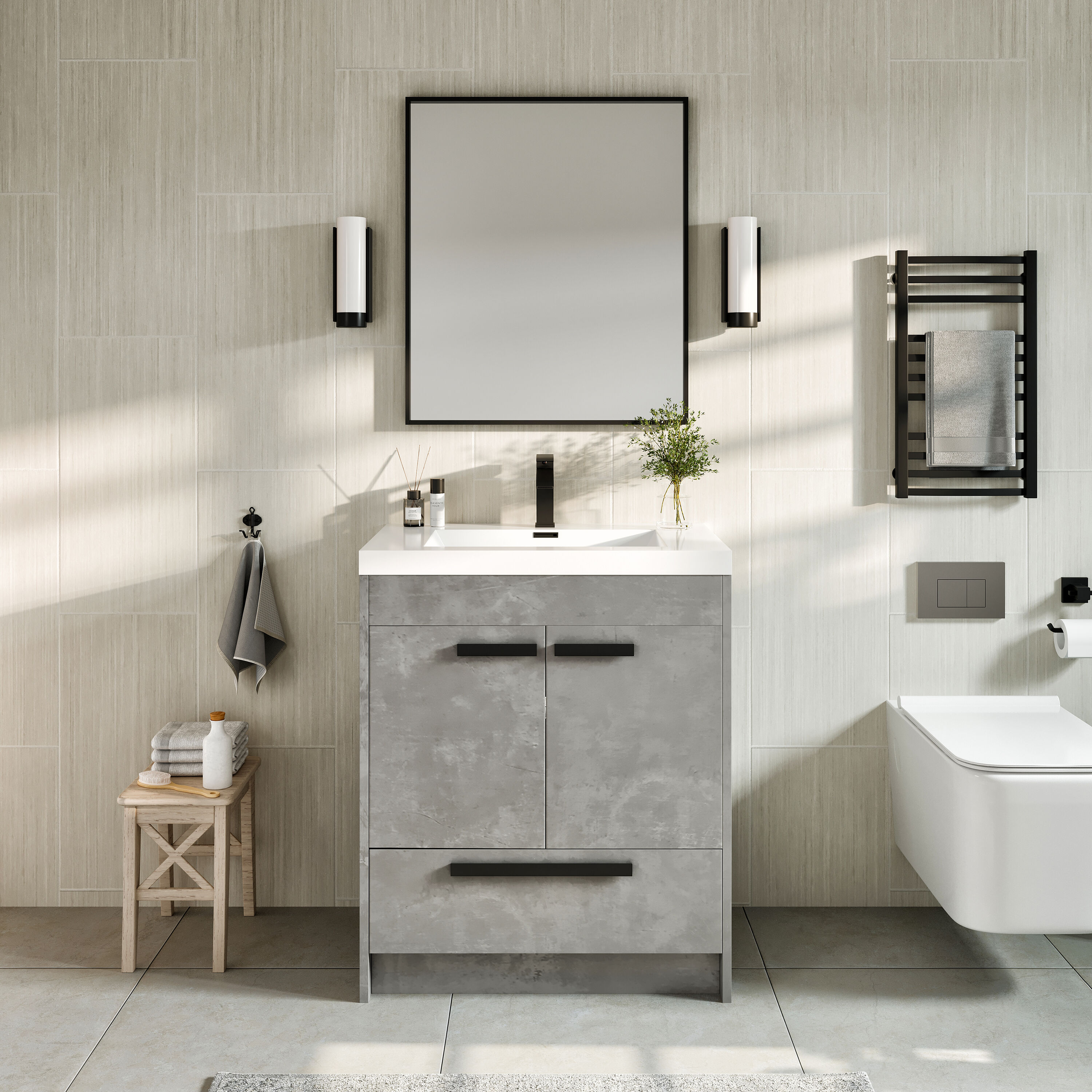 Eviva EVVN600-8-24CGR Lugano 24-in Concrete Gray Single Sink Bathroom Vanity with White Acrylic Top (Fully Assembled)
