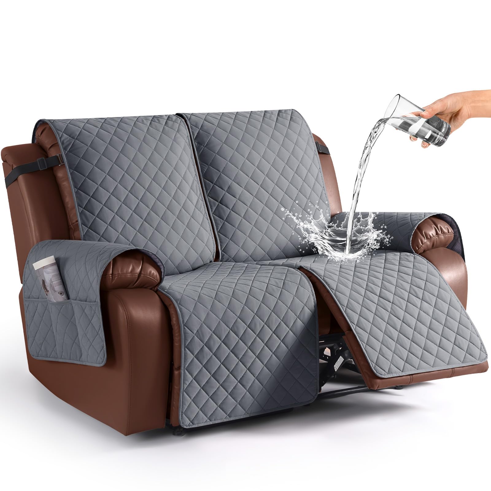 Lukvuzo - Waterproof Loveseat Recliner Cover Non Slip Two Seat Sofa Protector with Elastic Strap...