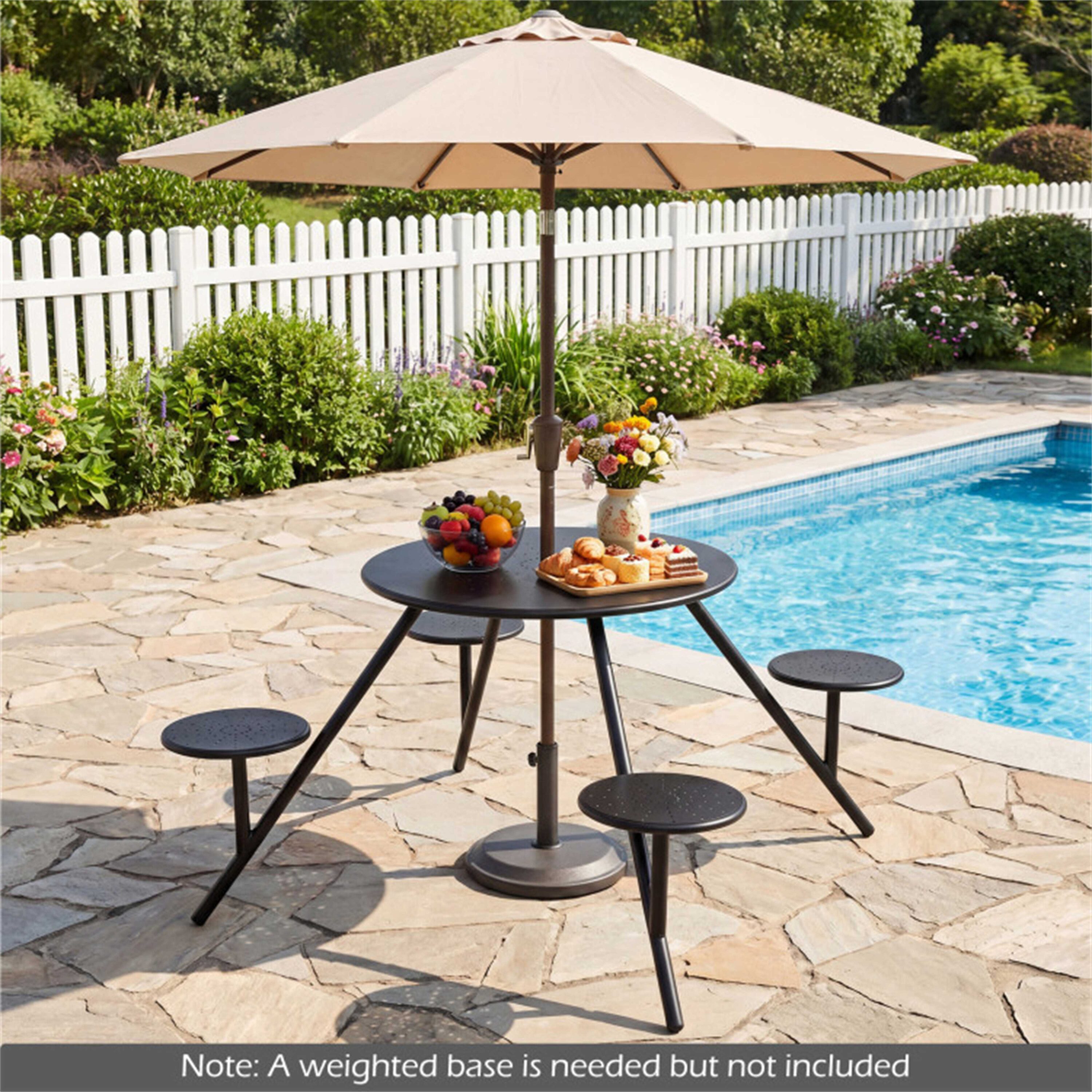BABOOM 31.5-in Black Steel Round Picnic Table