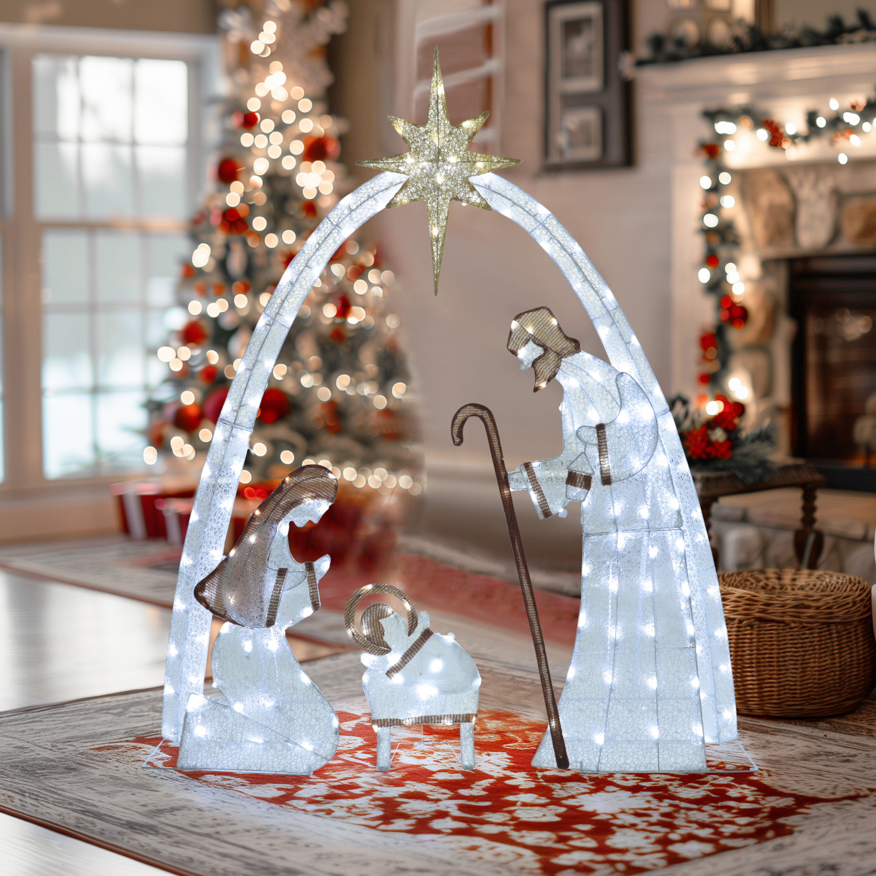 VEIKOUS PG0403-05-2 60-Inches Freestanding Nativity Free standing decoration with Clear LED Lights
