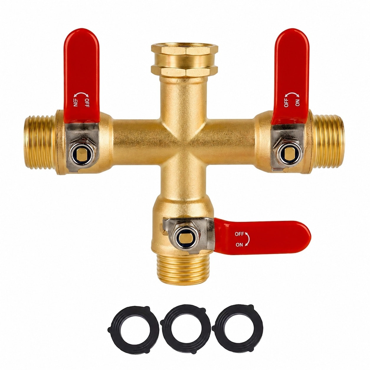 Aoibox  Heavy Duty Brass 3 Way Garden Hose Splitter with 304 Stainless Steel Long Handle and 3 4 in GHT Thread