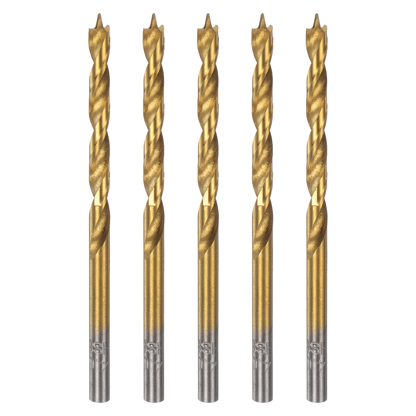 Unique Bargains 5pcs Brad Point Drill Bits 4mm 5/32 Inch Dia HSS4241 Straight Round Shank Metric Brad Point Spiral Twist Drill Bits for Carpenter Woodworking Plastic Rubber Golden #S26031300UX4667