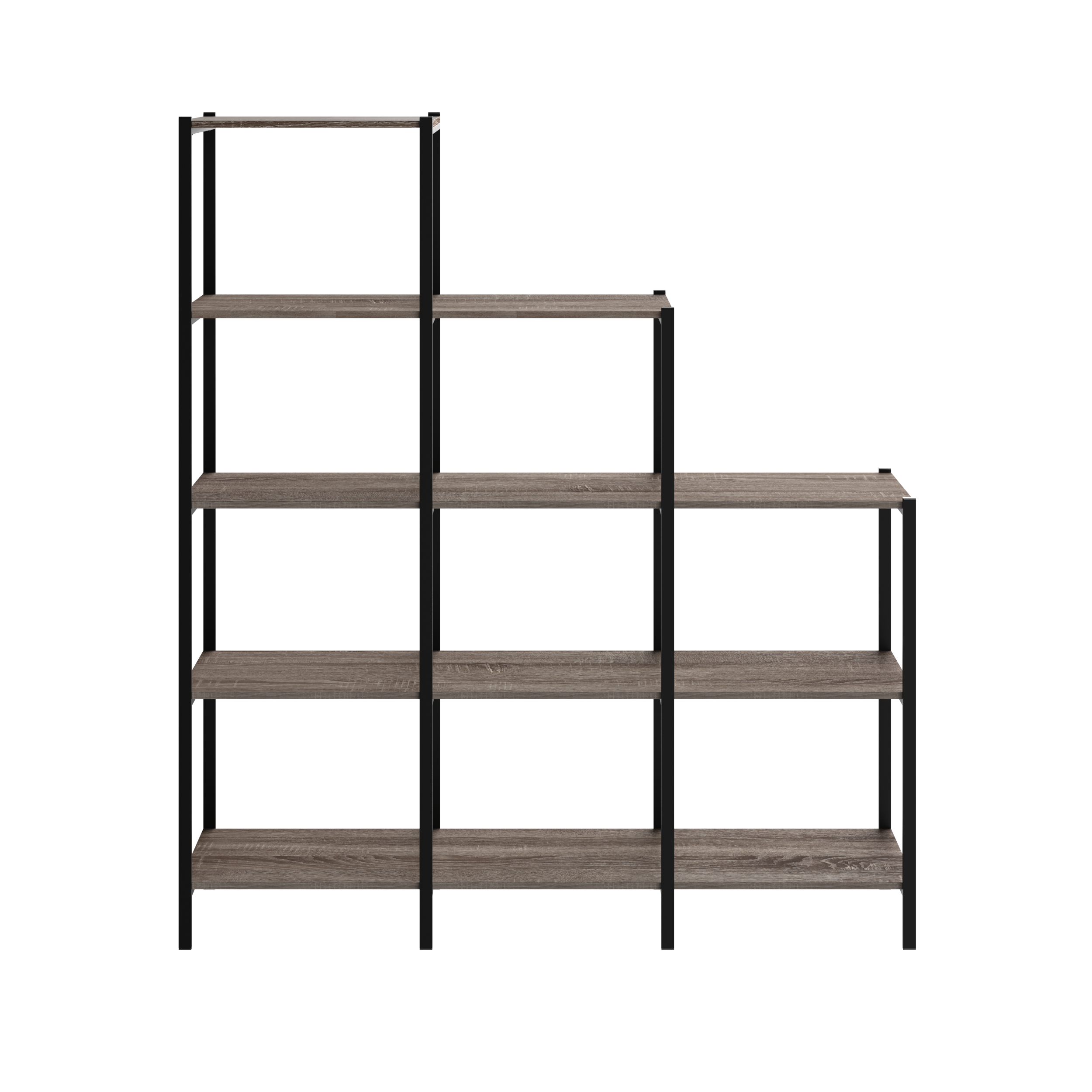 Weathered Gray 5-Tier Ladder Bookcase with Black Metal Frame