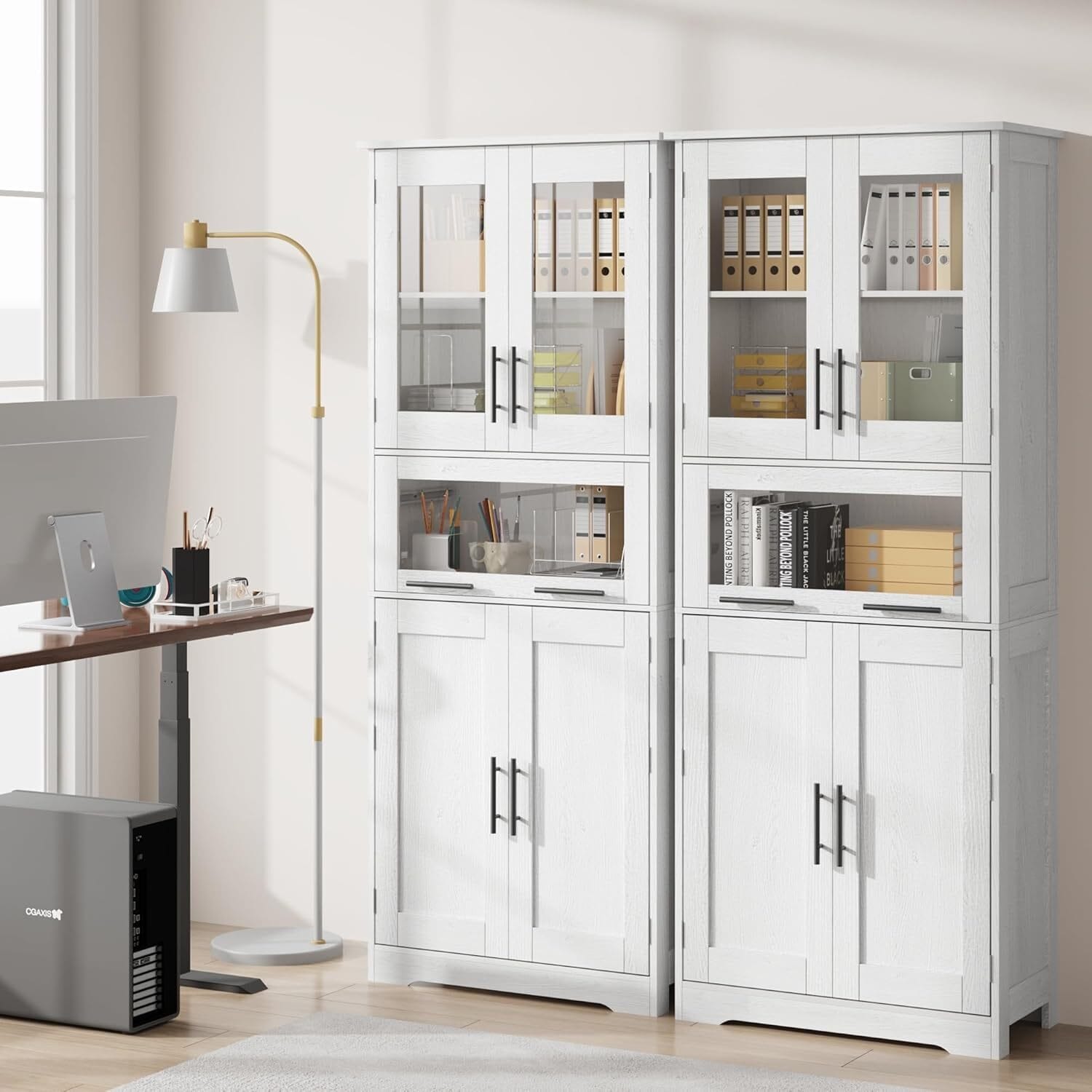 Garvee Tall Bathroom Cabinet 67 in Storage Cabinet with Glass Doors and Adjustable Shelf Freestanding Cupboard for Small Spaces Laundry Living Room Kitchen Pantry White