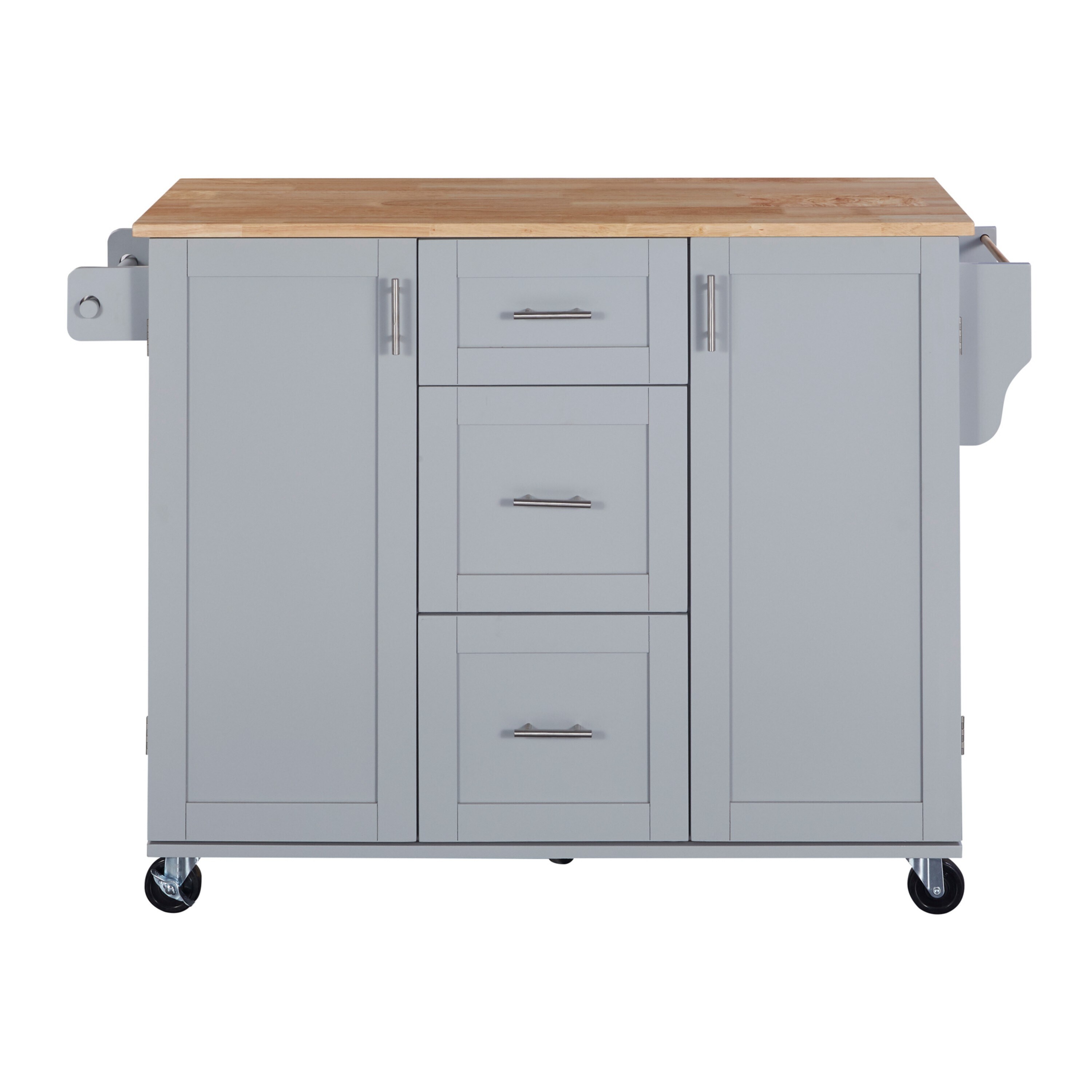 Miki Shinly KK-9AAG-46QI Blue Wood Base with MDF Wood Top Rolling Kitchen Island ( 17-in x 50-in x 36.85-in )