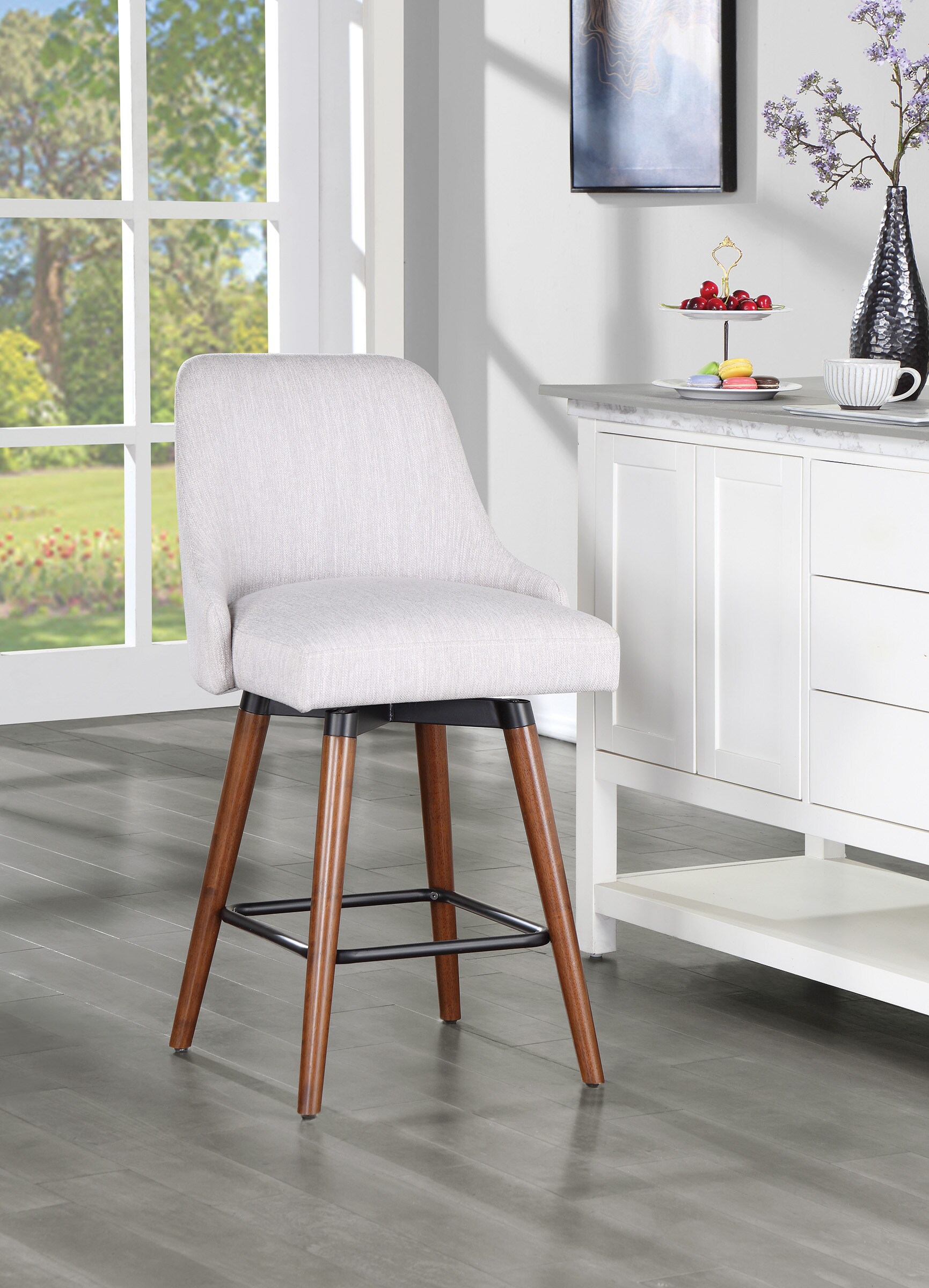 Bagford 26" Gray Swivel Counter Stool with Wood Legs
