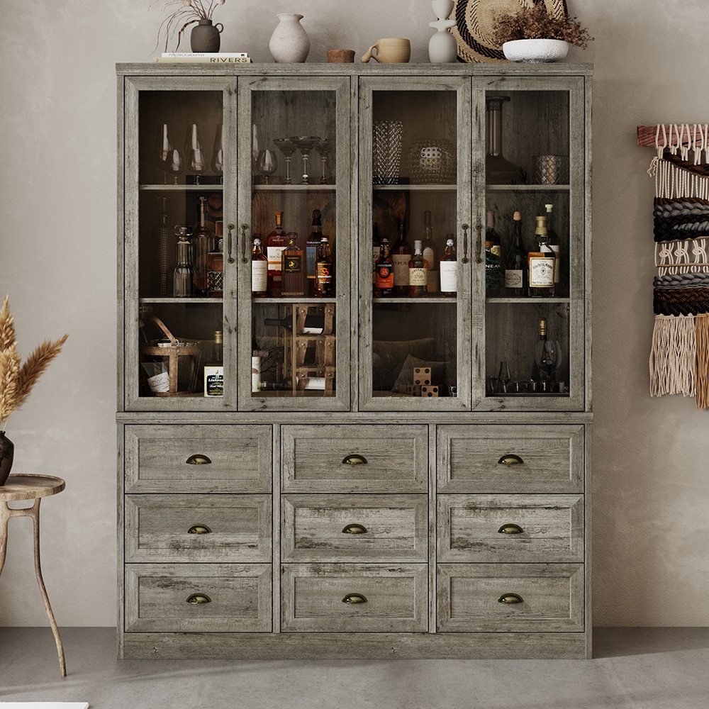FUFU&GAGA KF180166-01+02 Food Pantry Contemporary/Modern Gray Pantry with Wine Storage