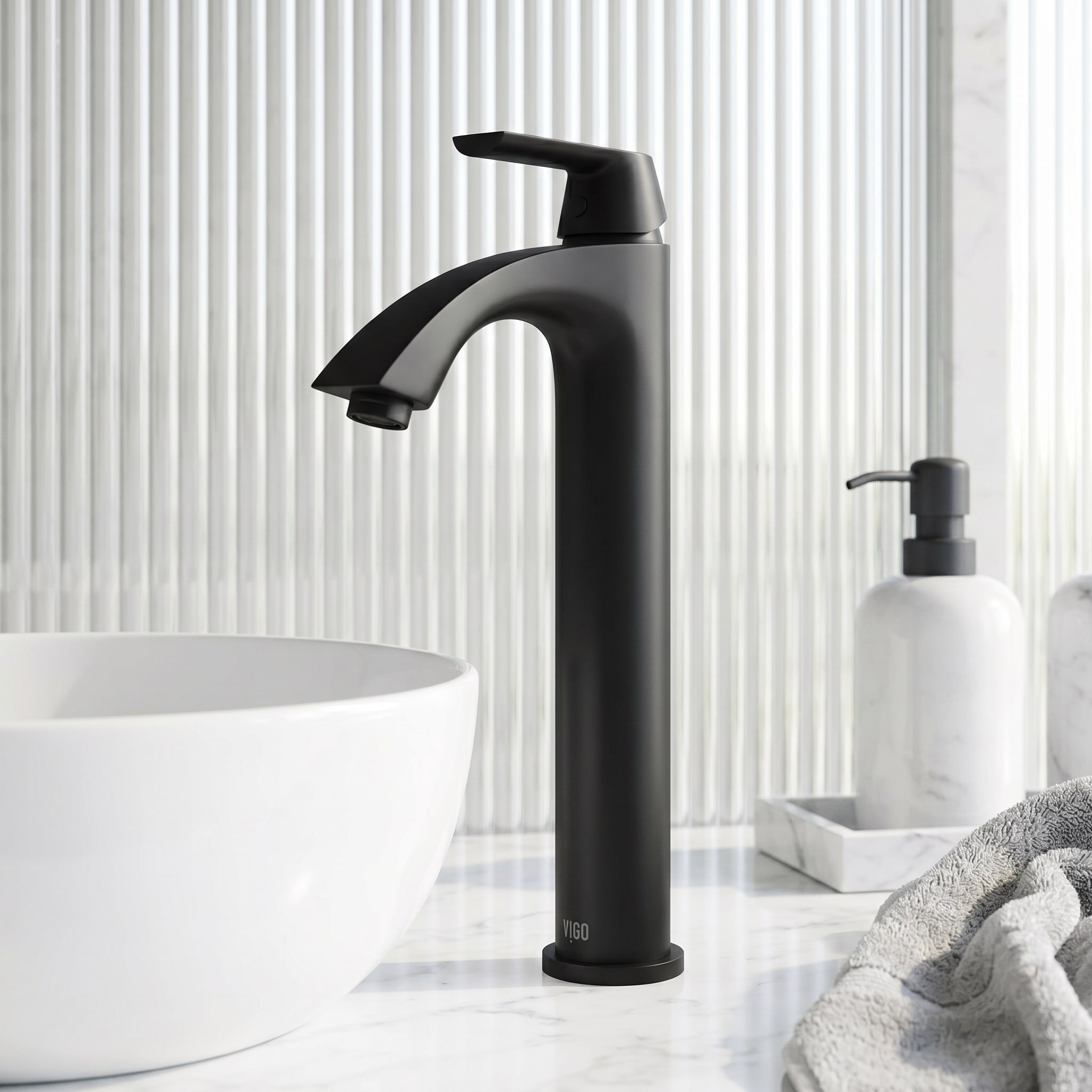 VIGO Linus Matte black Vessel 1-handle WaterSense High-arc Bathroom Sink Faucet #VG03013MB