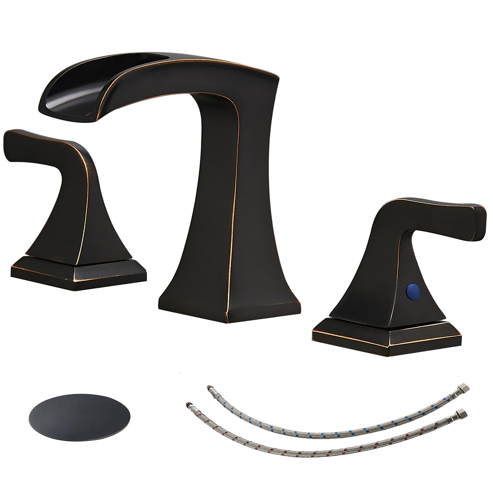BWE A-916442-ORB Oil Rubbed Bronze Widespread 2-handle WaterSense Waterfall Commercial/Residential Handle Bathroom Sink Faucet with Drain