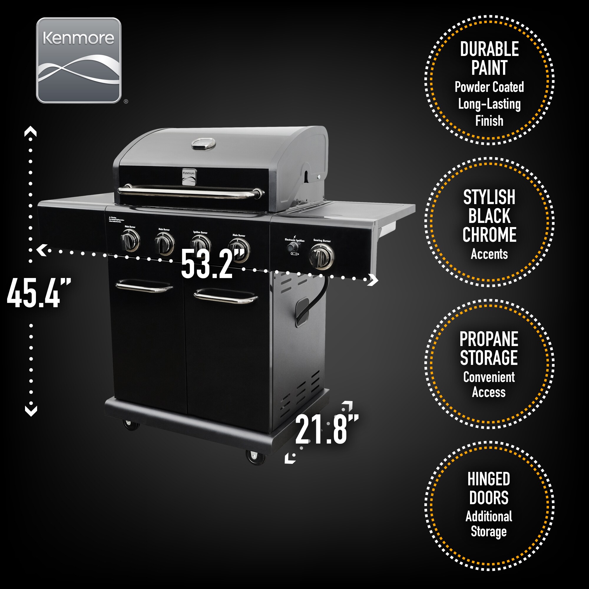 kapital tjene transaktion Kenmore Black with Chrome Accents 4-Burner Liquid Propane Gas Grill with 1  Side Burner in the Gas Grills department at Lowes.com