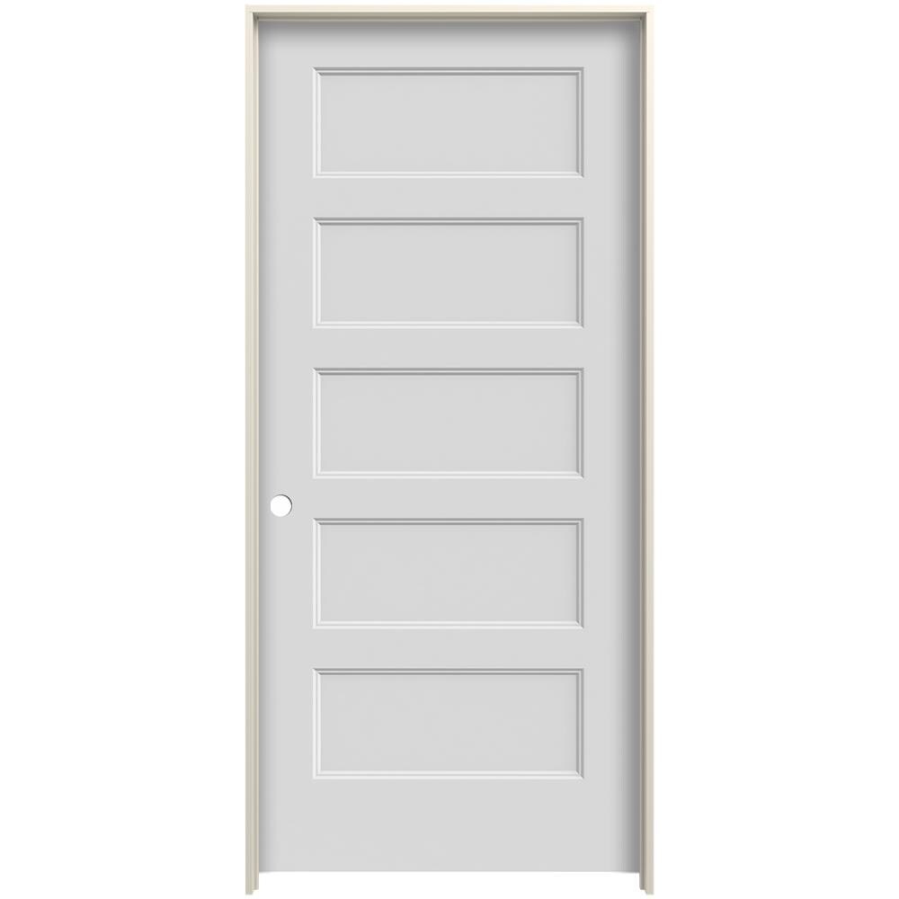 JELD-WEN LOWOLJW226200327 32-in x 80-in Fog Solid Core 5-panel Equal Right Hand Smooth Prefinished Molded Composite Flat Jamb Single Prehung Interior Door